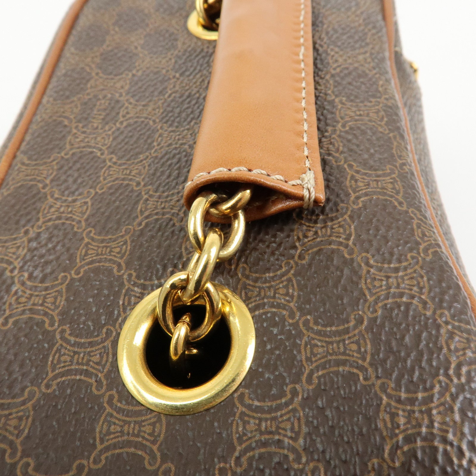 CELINE Macadam PVC Leather Chain Mini Hand Bag Vanity Bag Brown