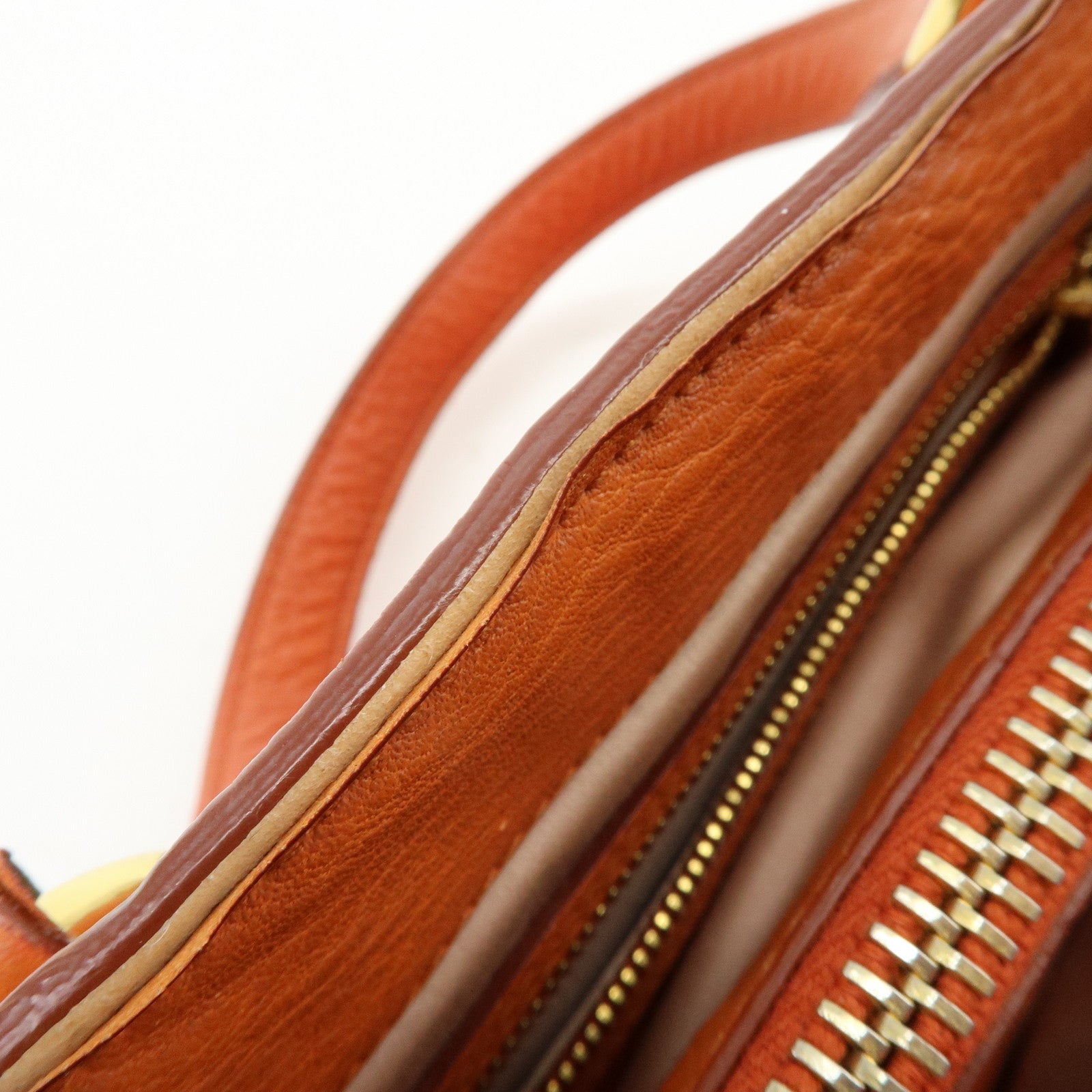 MIU MIU Logo Leather Hand Bag Tote Bag Orange