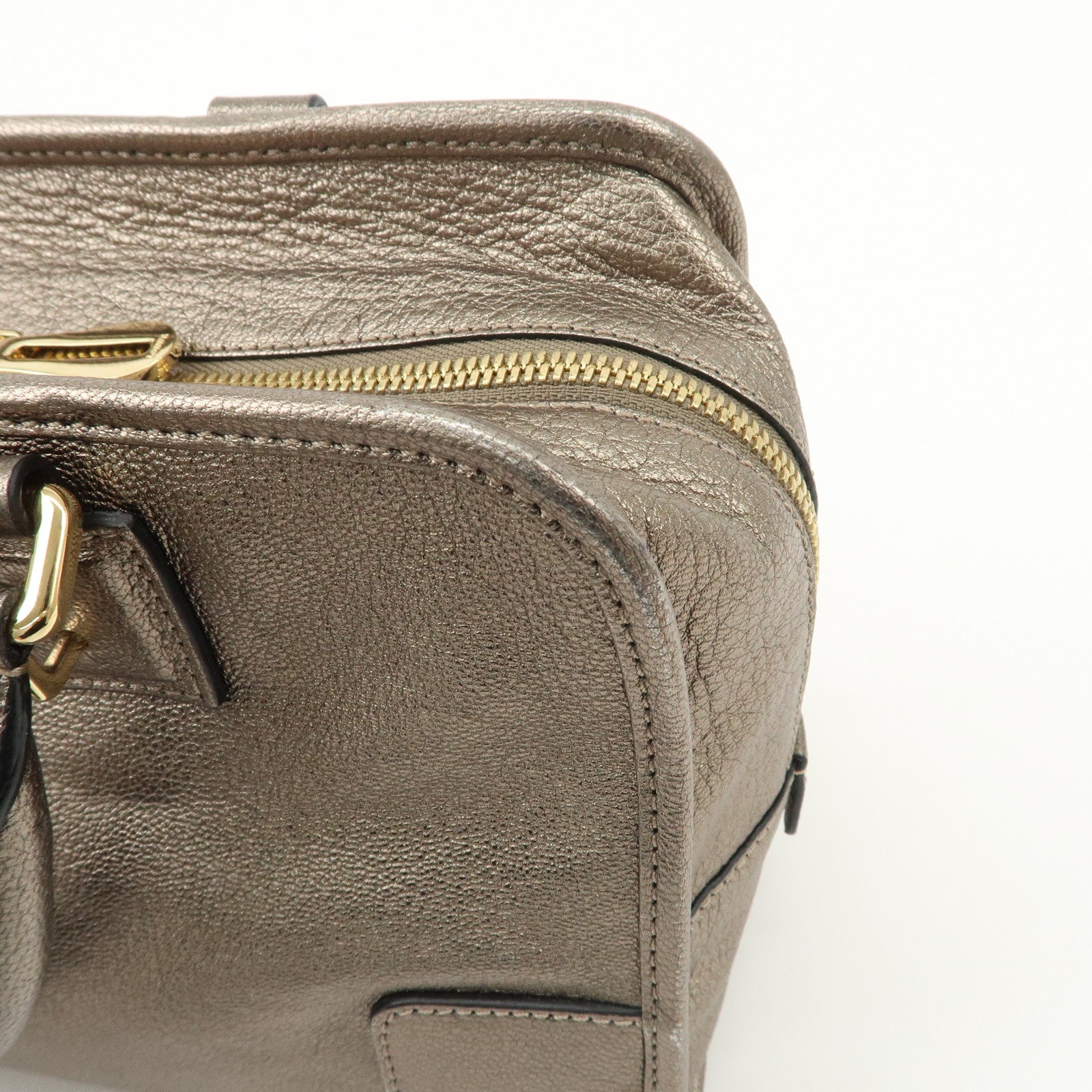 LOEWE Anagram Amazona 28 Leather Hand Bag Gold Used