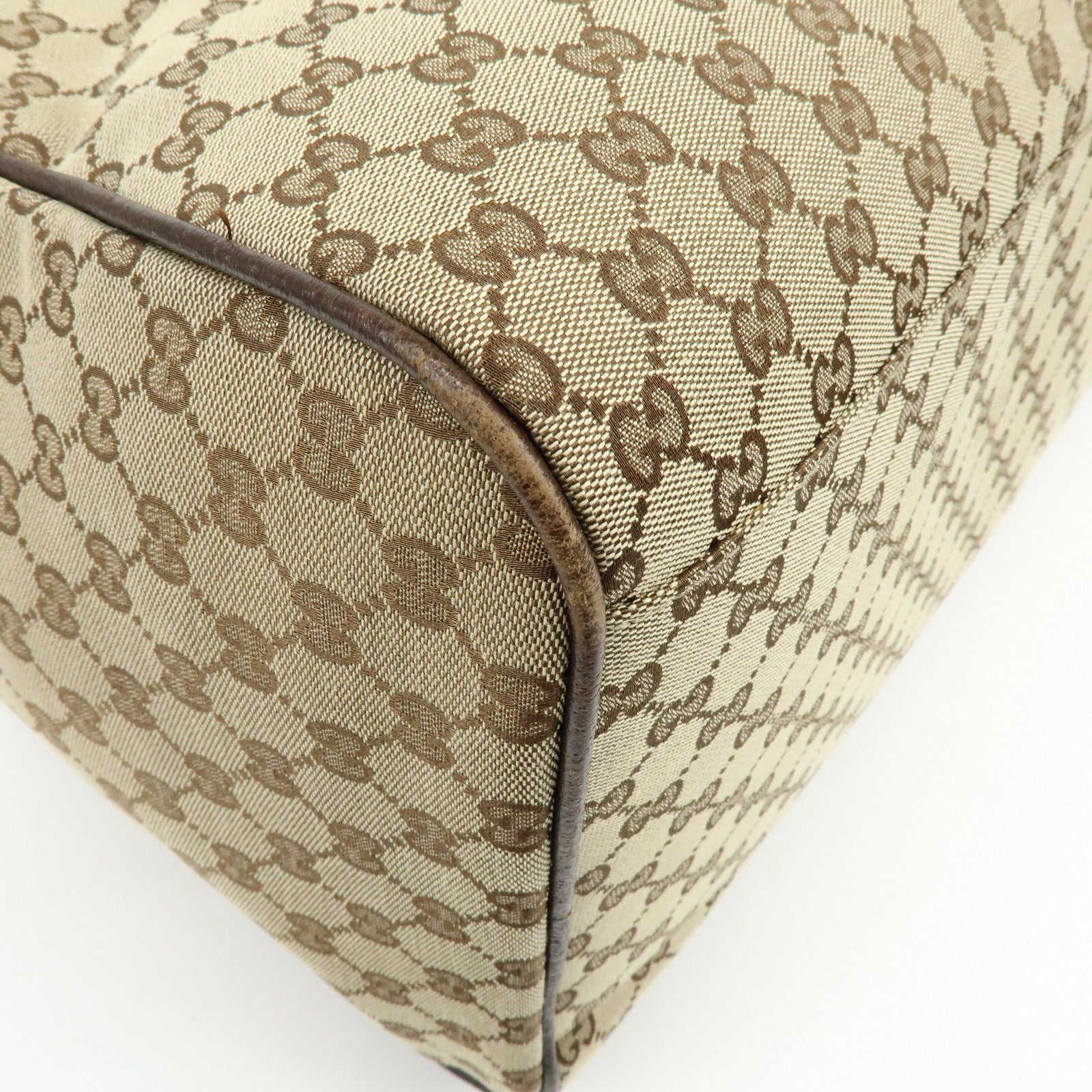 GUCCI Sherry GG Canvas Leather Boston Bag Beige Brown 146310