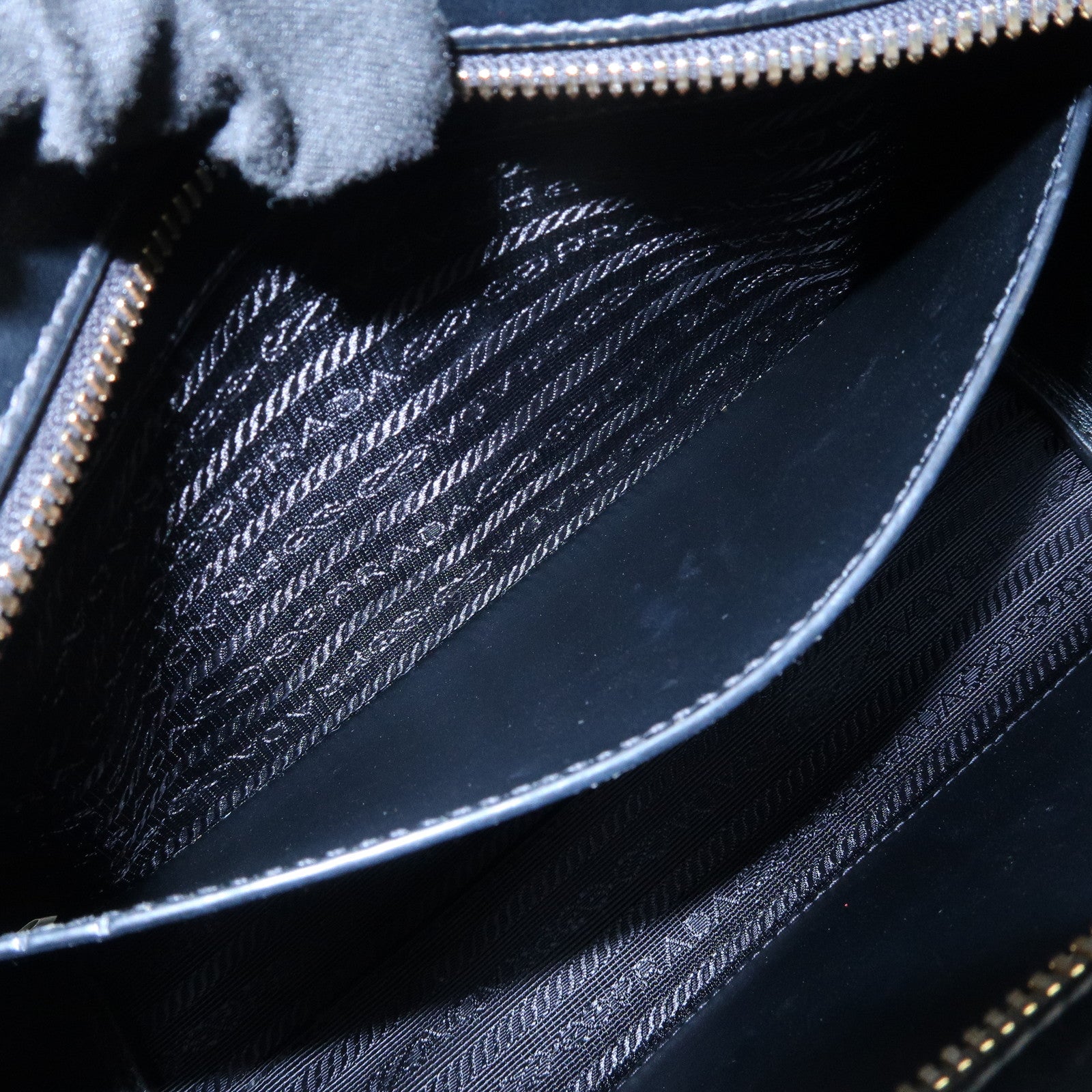 PRADA Logo Saffiano Leather Shoulder Bag Gold HDW Black
