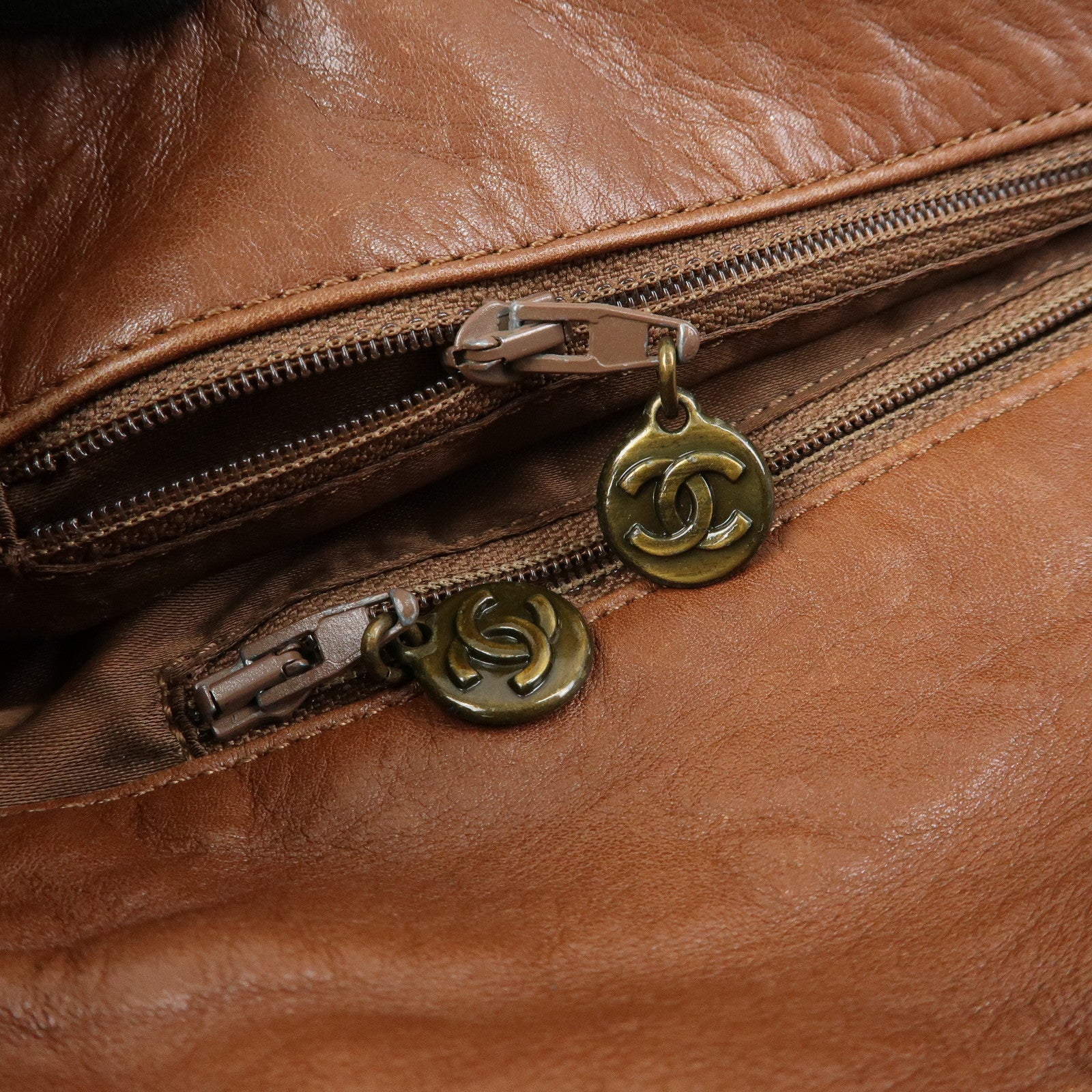 CHANEL COCO Mark Leather Shoulder Bag Tassel Charm Brown
