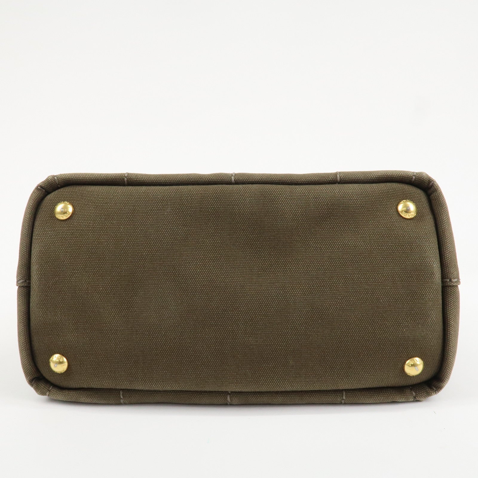 PRADA Logo Canapa Mini Canvas Tote Bag Hand Bag Khaki BN2439 Used