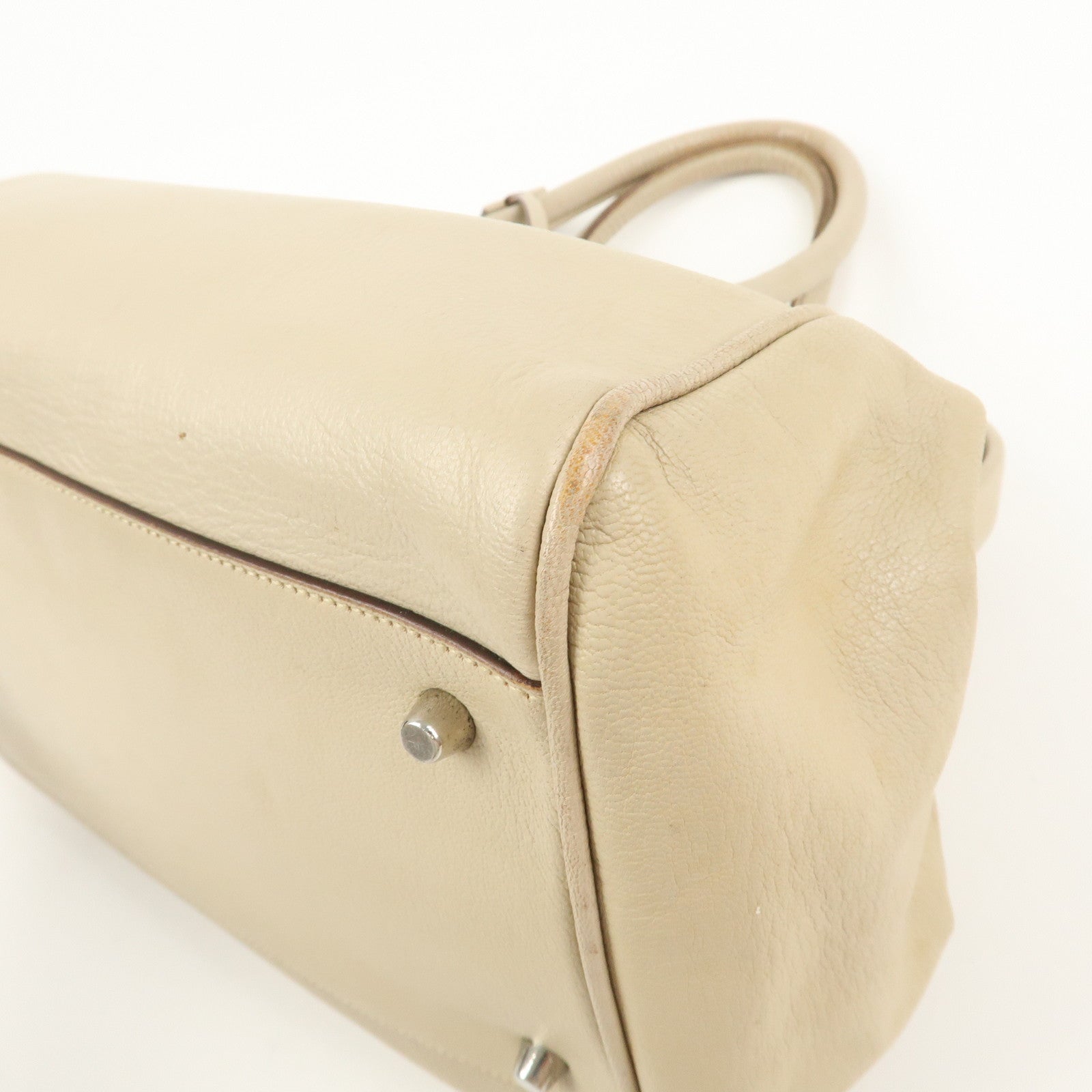 PRADA Leather Doctors Bag Hand Bag Beige Silver