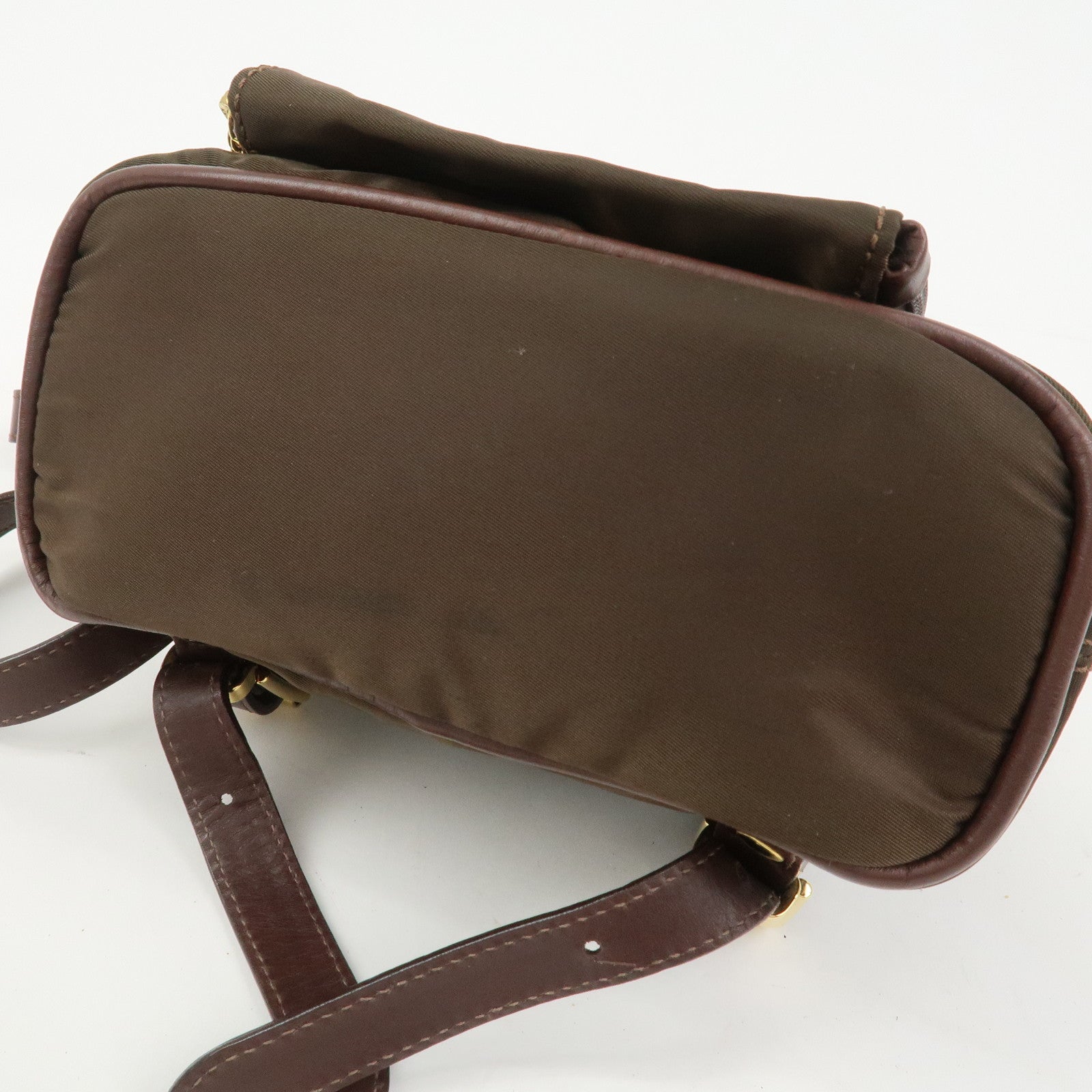 CELINE Logo Nylon Leather Backpack Ruck Sack Brown