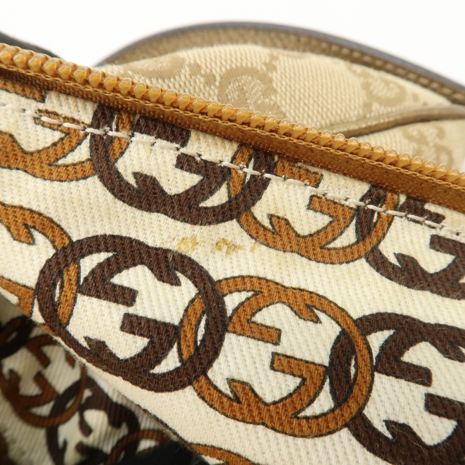 GUCCI Abbey GG Canvas Leather Pouch Hand Bag Beige Gold 145750