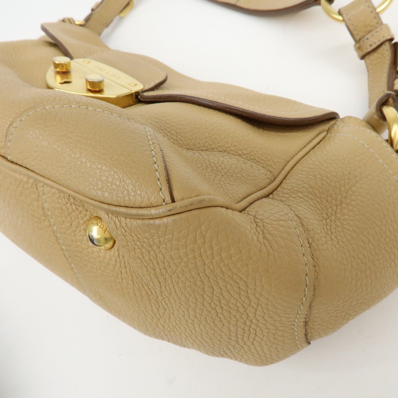 PRADA Logo Leather Shoulder Bag Hand Bag Light Brown BR3869