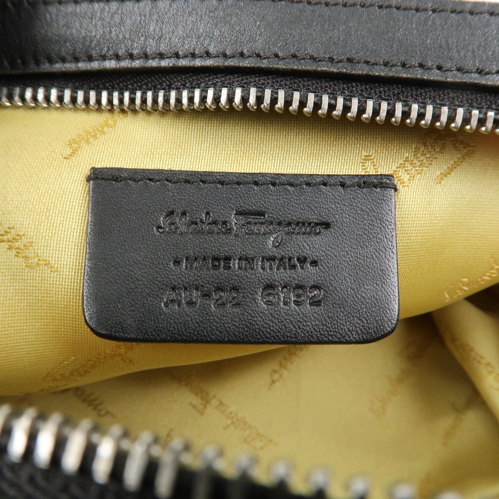 Ferragamo Nylon Leather Mini Hand Bag Shoulder Bag Animal Black