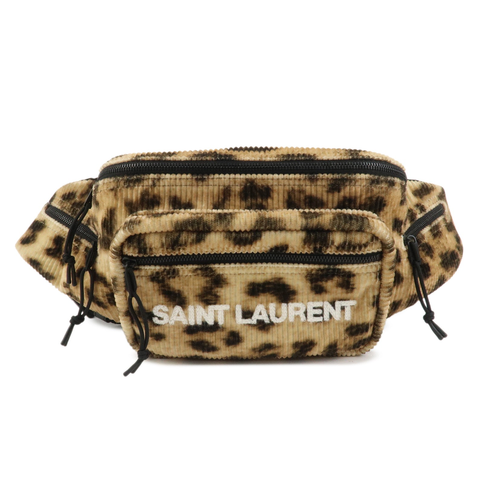 Saint Laurent Paris Corduroy Nylon NUX Body Bag Leopard 581375