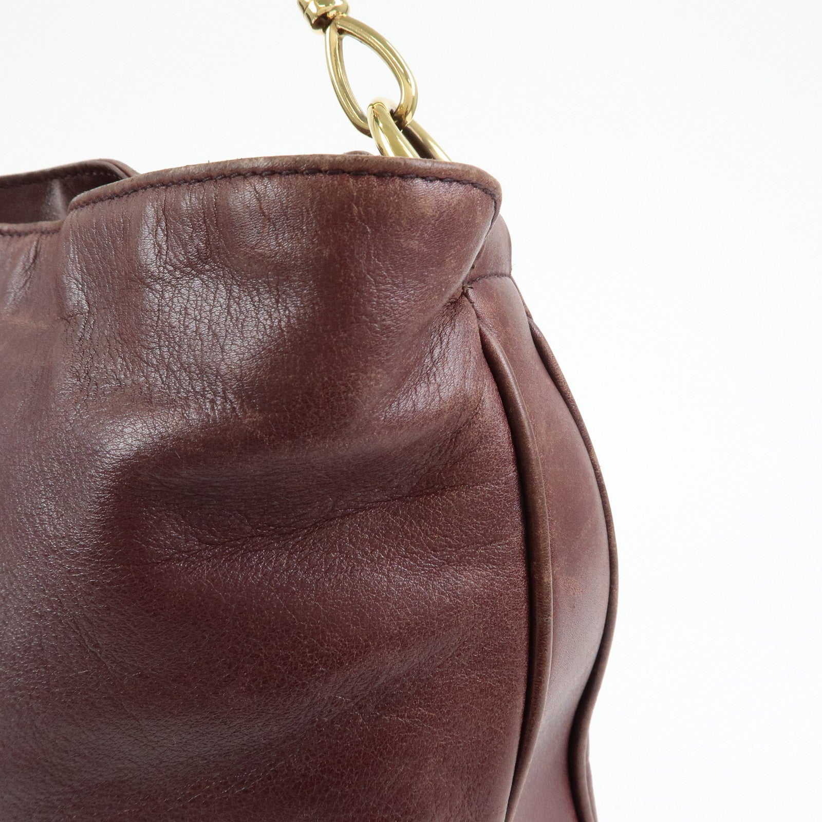GUCCI Bamboo Leather 2Way Bag Hand Shoulder Bag Bordeaux 001・1577