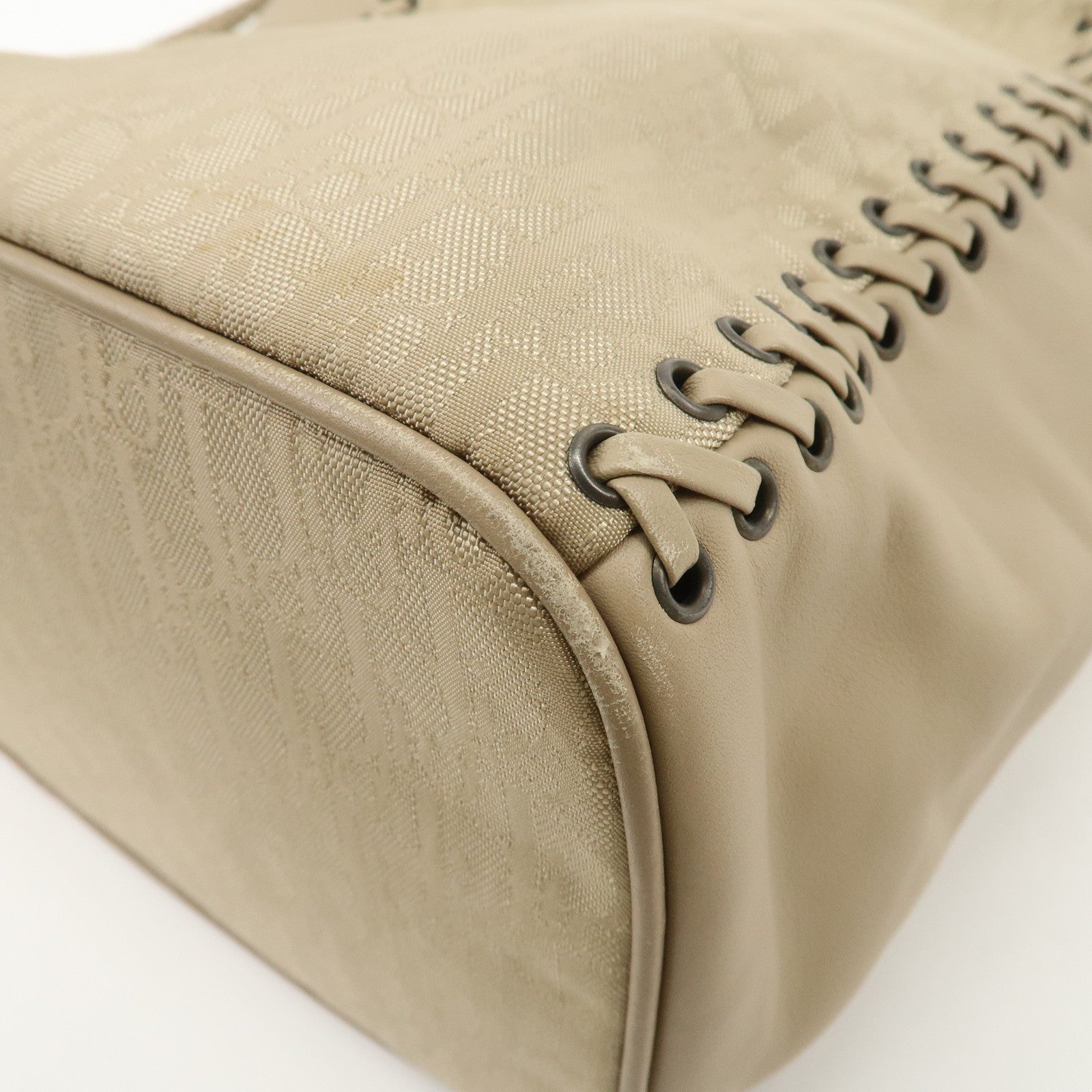 Christian Dior Trotter Nylon Leather Shoulder Bag Hand Bag Beige