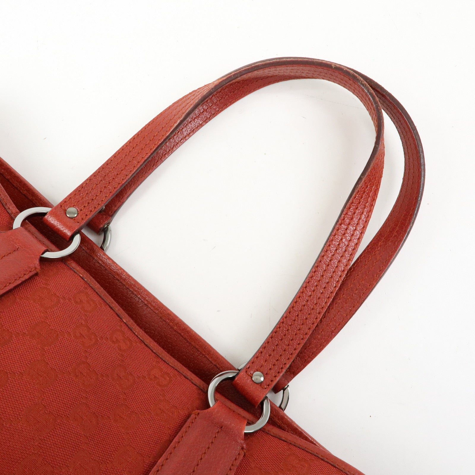 GUCCI GG Canvas Leather Tote Bag Hand Bag Shoulder Bag Red 113017