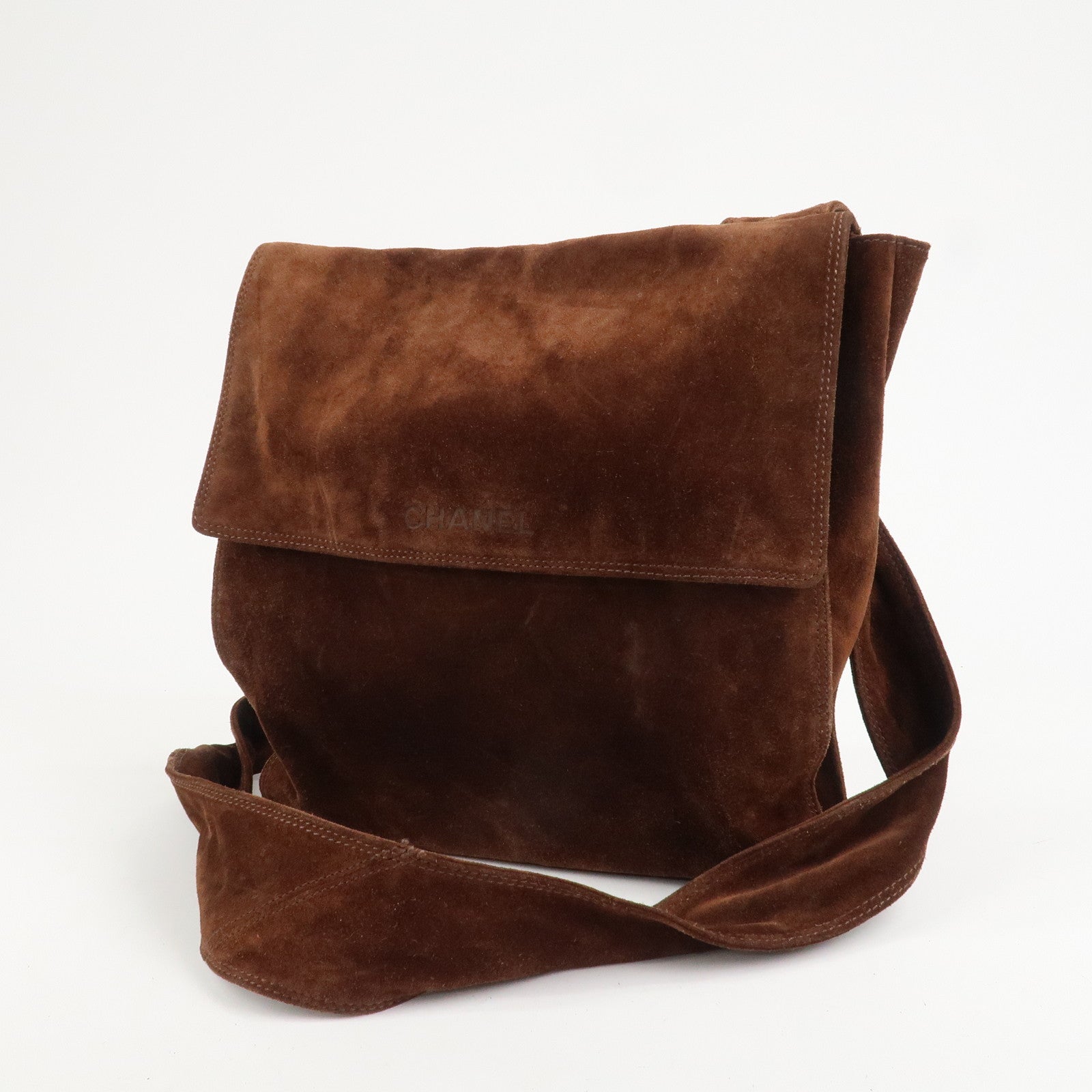 CHANEL Suede Shoulder Bag Crossbody Bag Brown