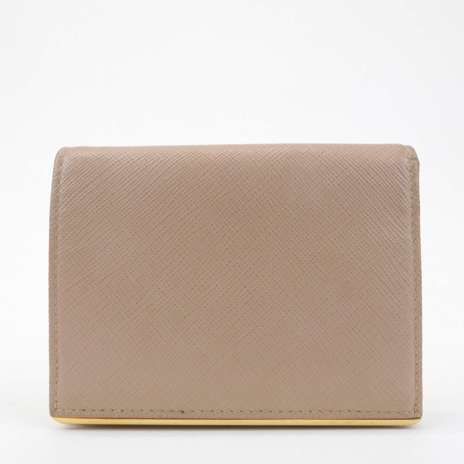 PRADA Logo Saffiano Leather Bi-Fold Small Wallet Beige 1MV204 Used