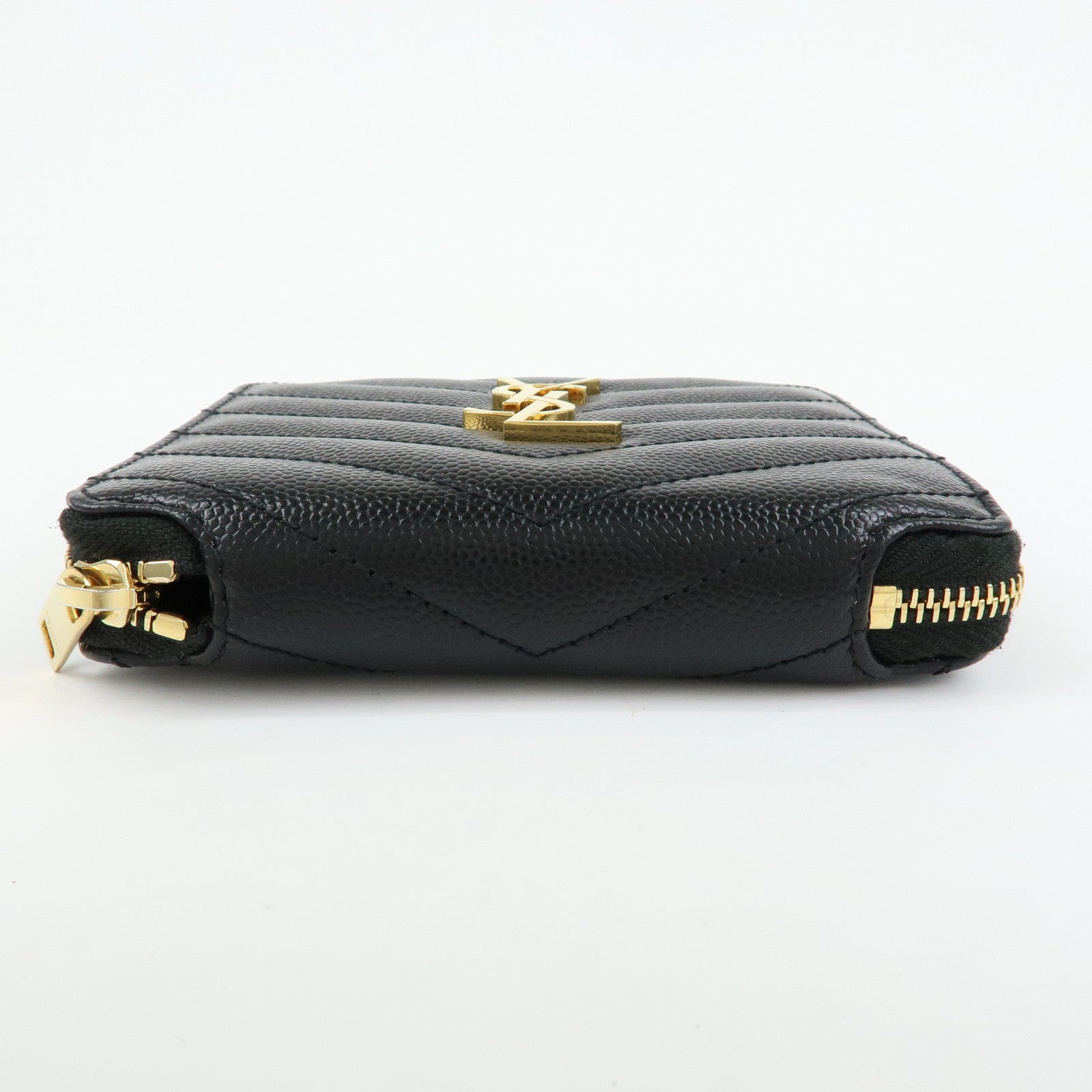 SAINT LAURENT PARIS Cassandra Leather Compact Wallet Black
