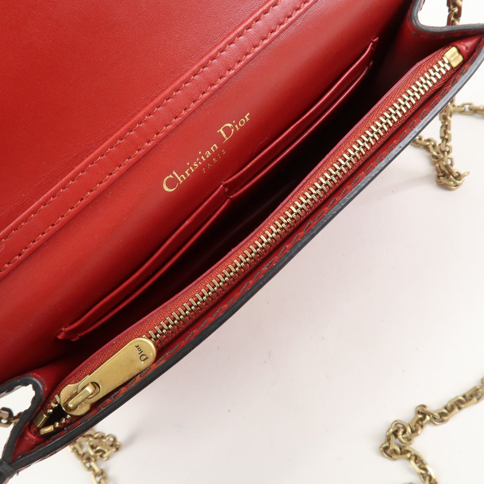 Christian Dior J’Adior Leather Chain Wallet WOC Shoulder Bag Red