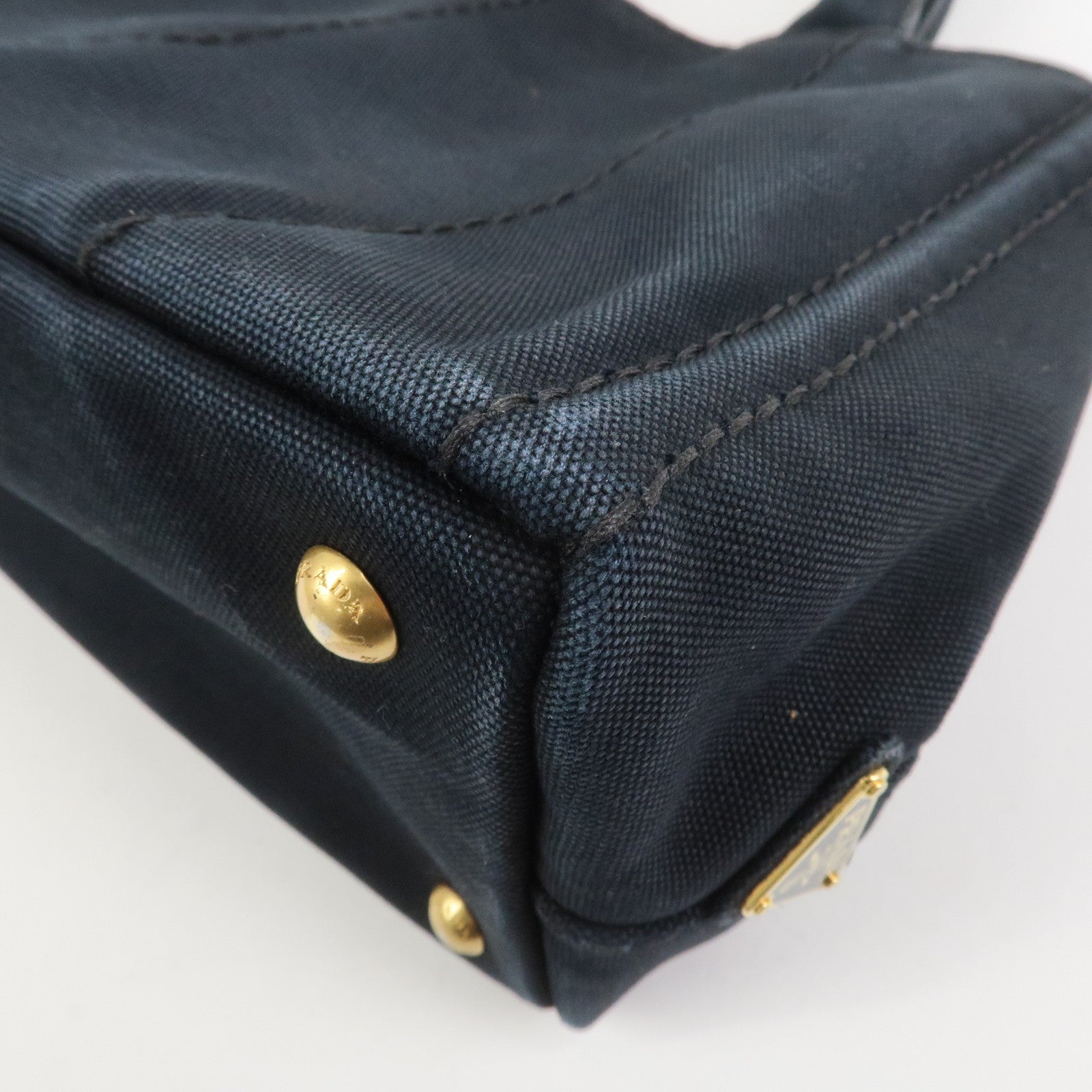 PRADA Canapa Mini Triangle Logo Canvas 2Way Hand Bag Black 1BG439