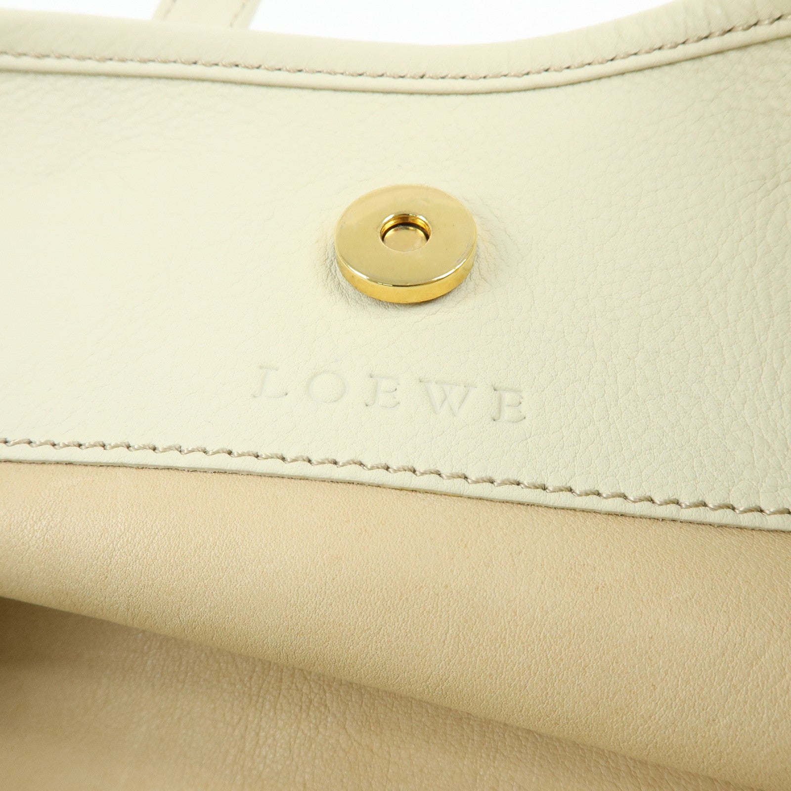 LOEWE Anagram Suede Leather Tote Bag Hand Bag Beige White