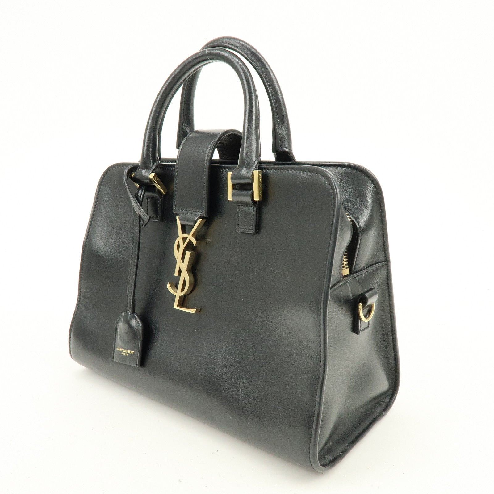 SAINT LAURENT PARIS Baby Cabas Cassandra Leather Hand Bag Black