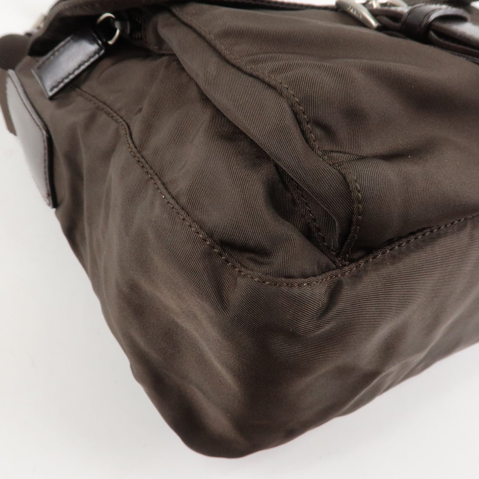 PRADA Triangle Logo Nylon Leather Shoulder Bag Crossbody Bag Brown Used