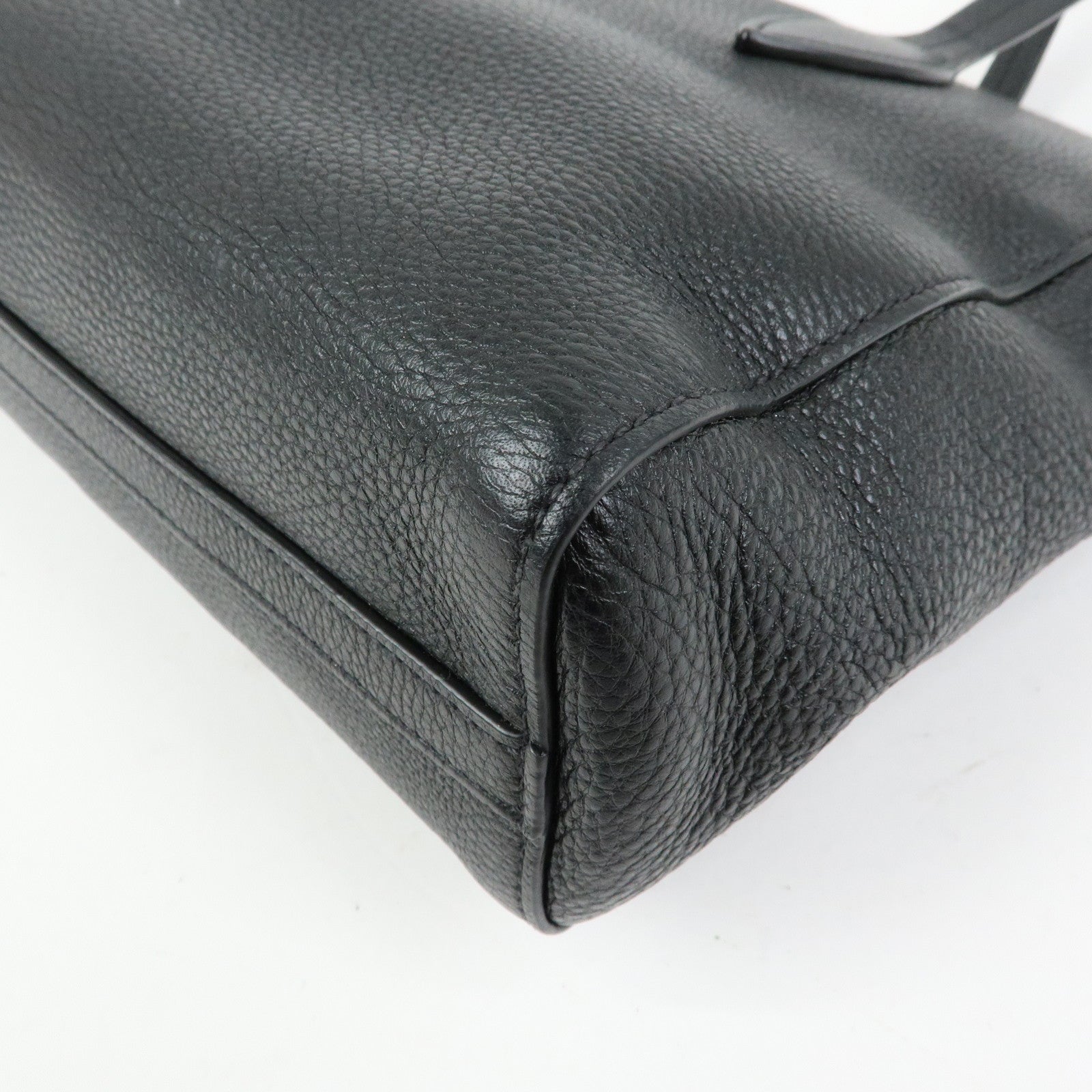 PRADA Logo Grain Calf Leather Tote Bag Shoulder Bag Black 1BG112