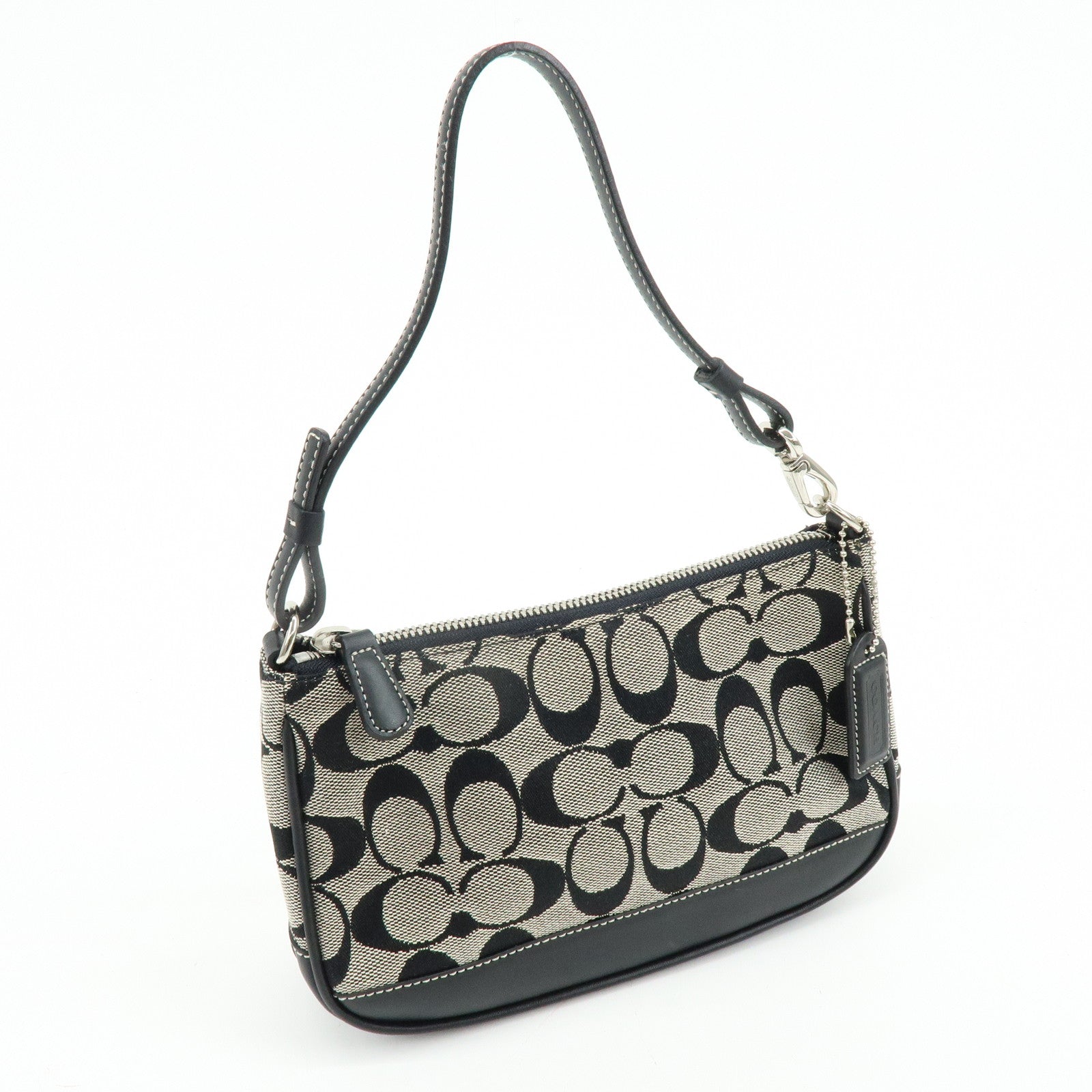 COACH Signature Canvas Leather Hand Bag Pouch Black