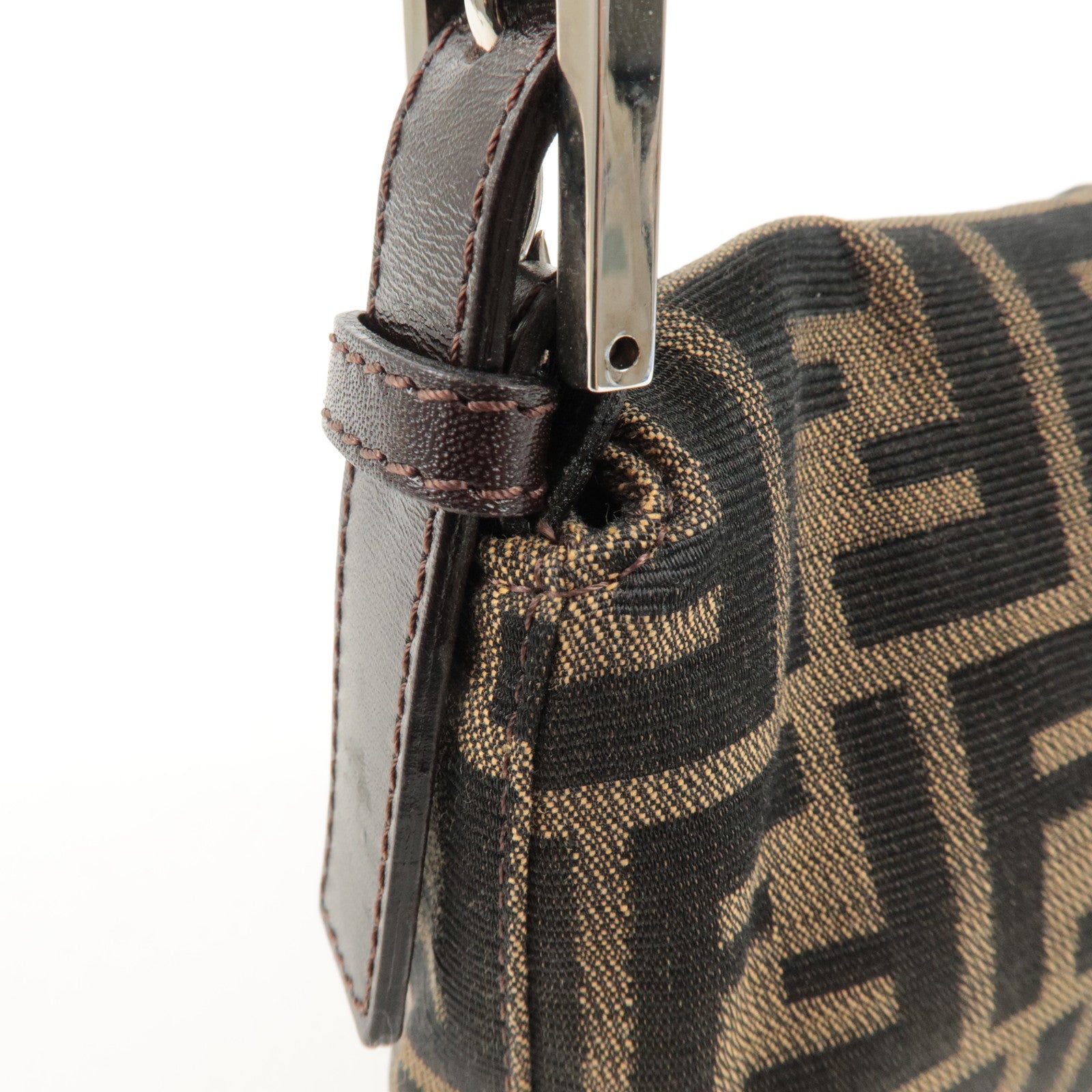 FENDI Mamma Baguette Zucca Canvas Shoulder Bag Brown Black 26424 Used