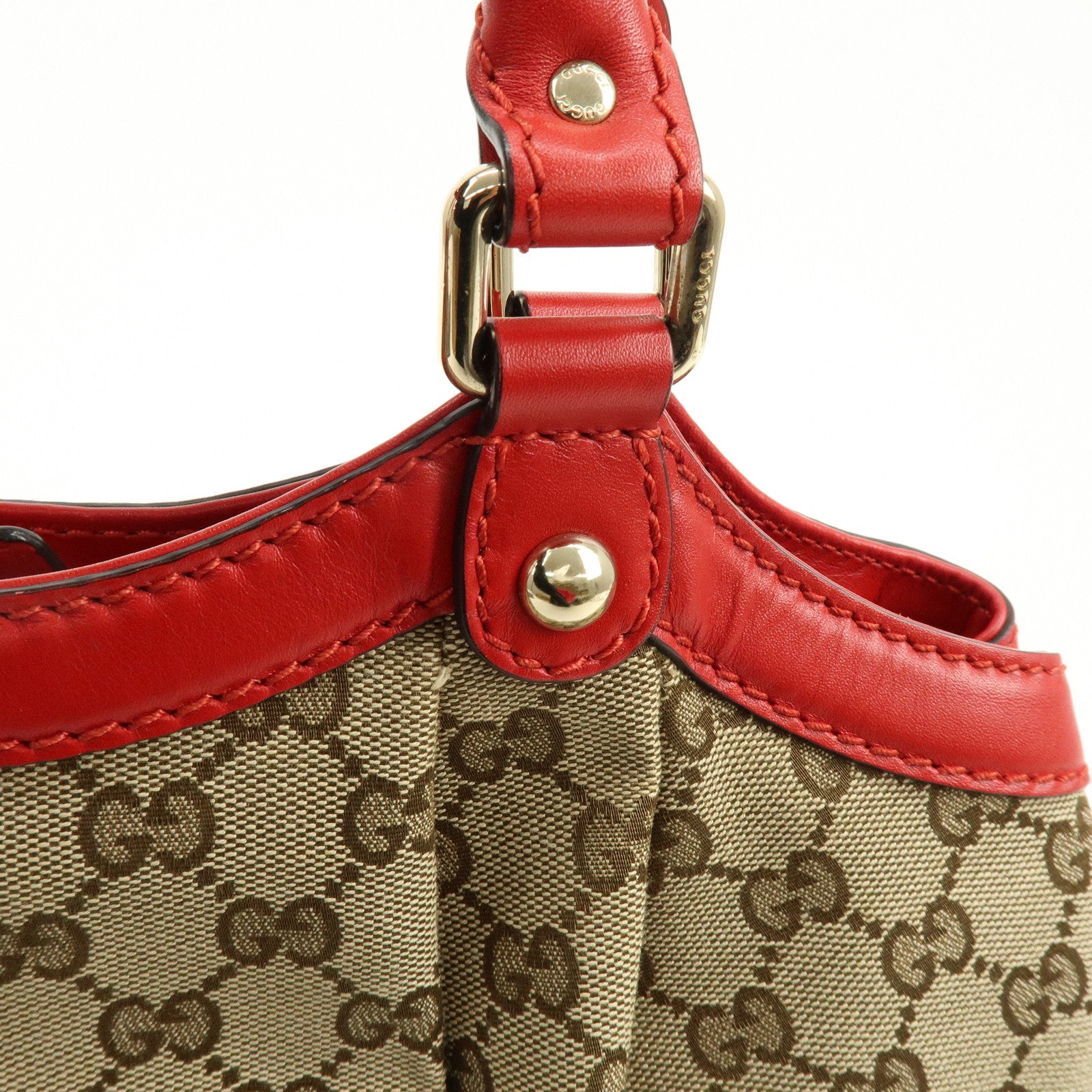 GUCCI Sukey Interlocking G GG Canvas Leather Tote Bag Beige Red