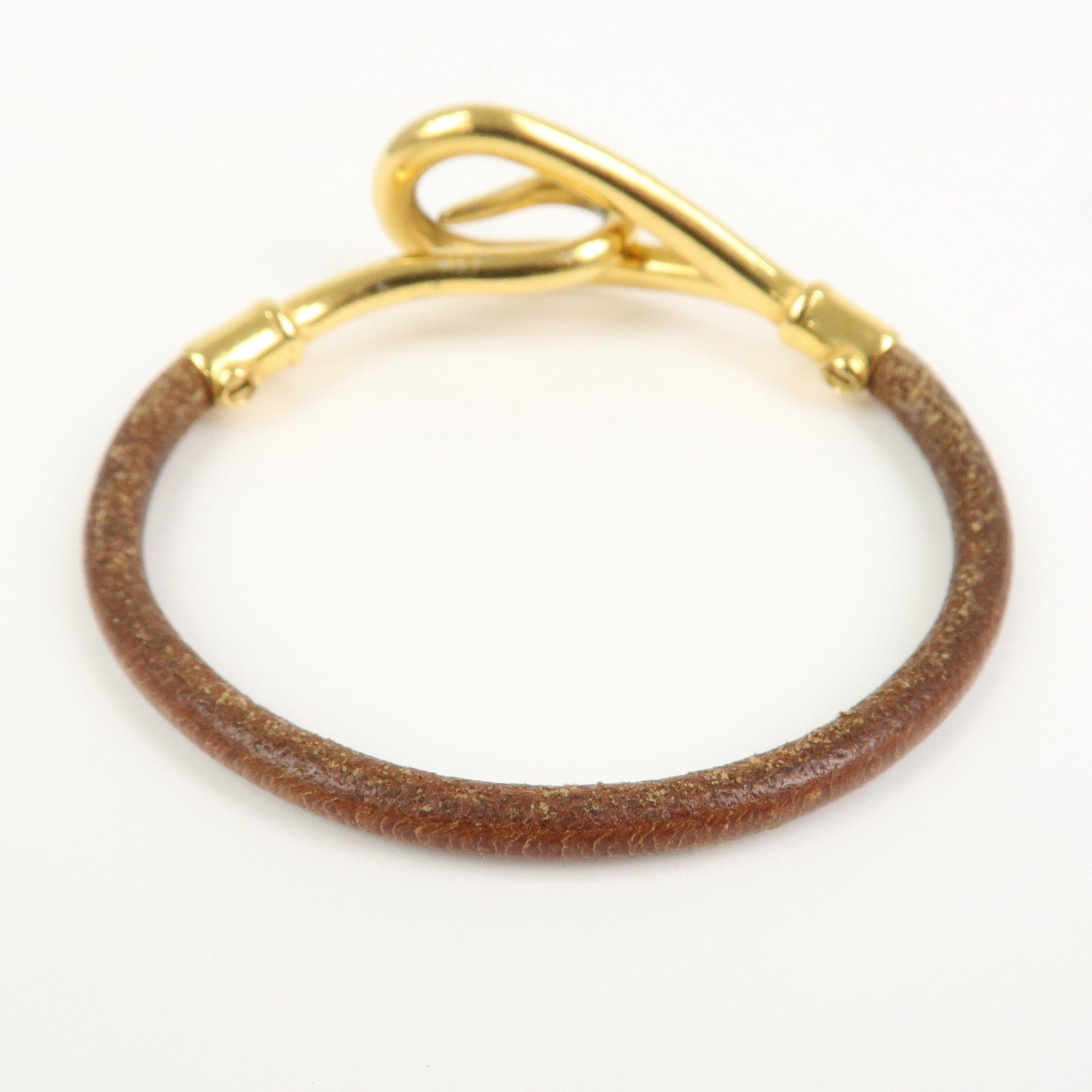 HERMES Jumbo Leather Metal Choker Bracelet Brown Gold