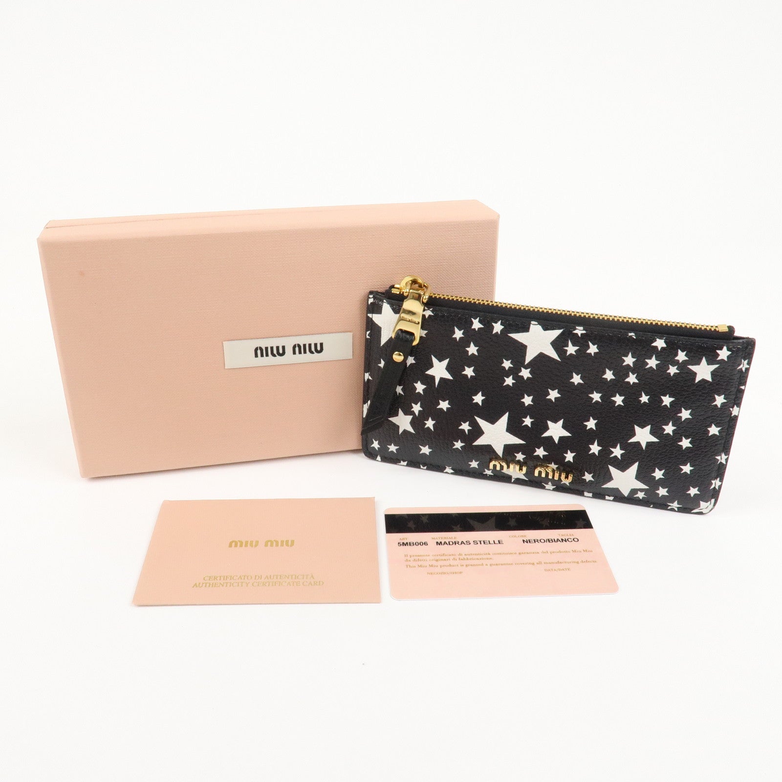 MIU MIU Leather Card Case Star Print Black 5MB006
