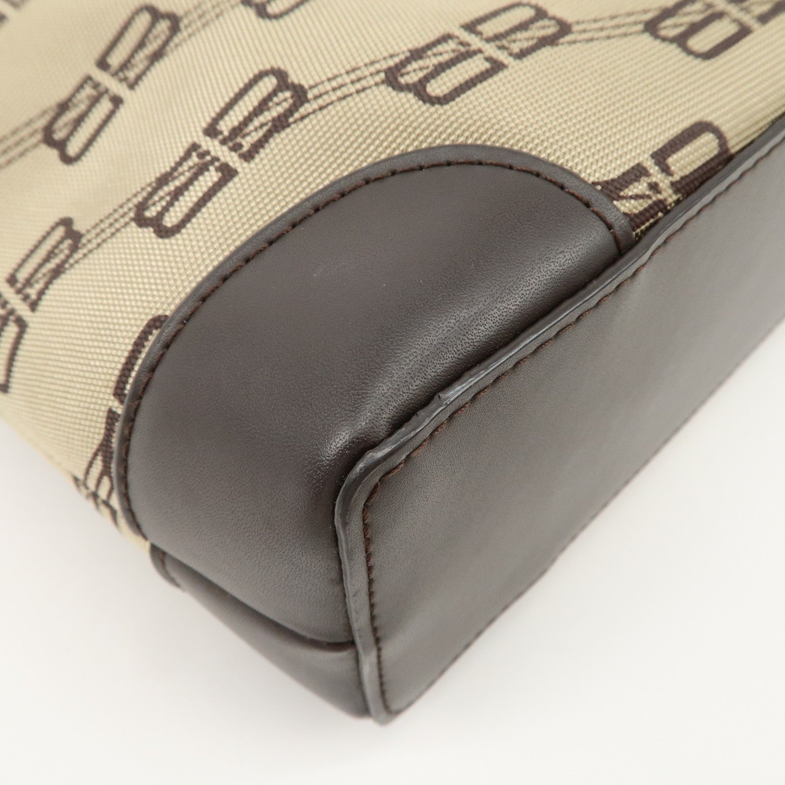 BALENCIAGA Leather Canvas Shoulder Bag Beige Brown