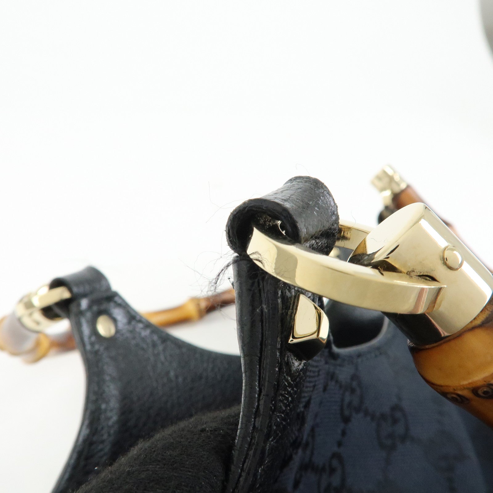 GUCCI Bamboo GG Canvas Leather Tote Bag Hand Bag Black 137395