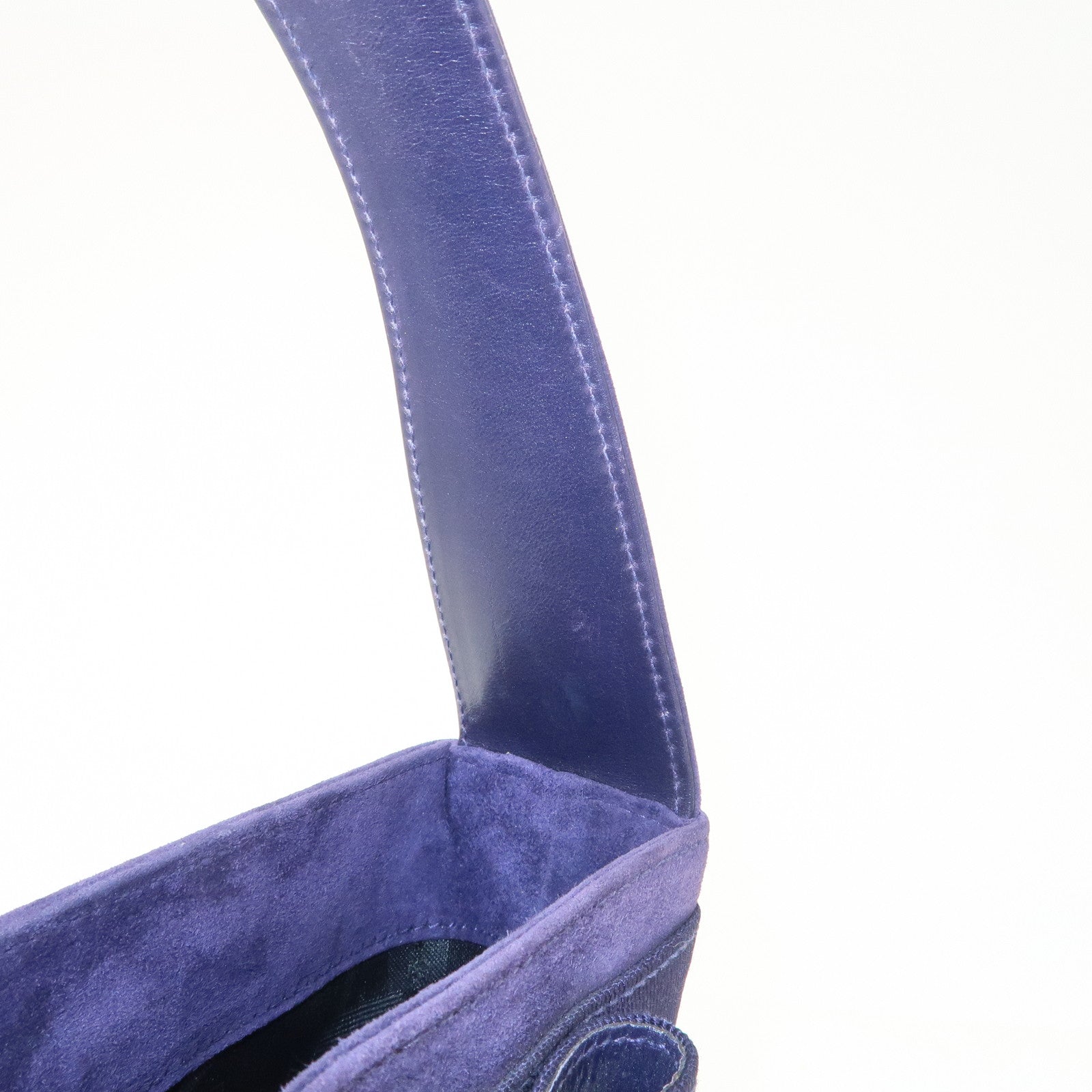 Ferragamo Vara Ribon Suede Hand Bag Purple Gold Hardware Used