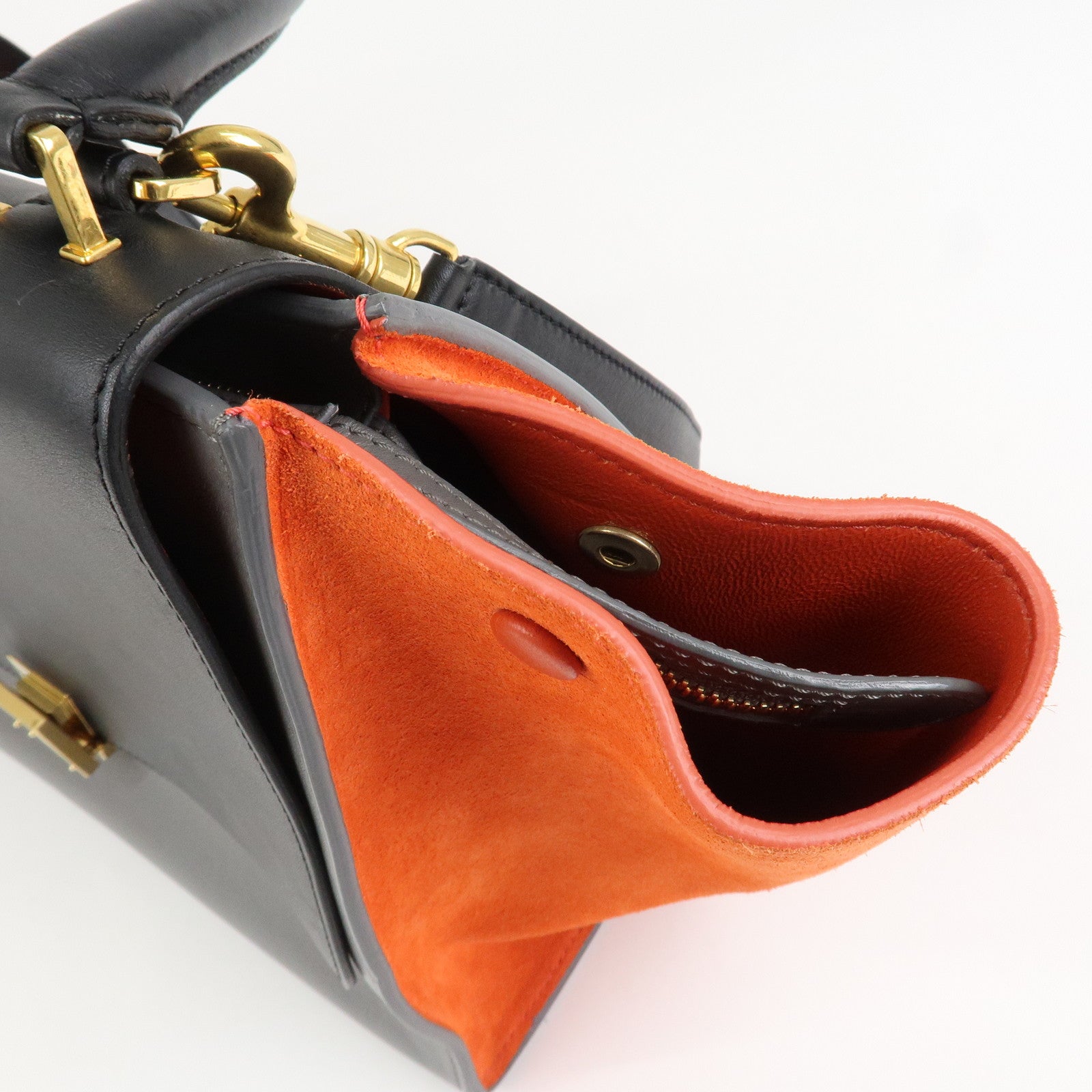CELINE Trapeze Leather Suede 2Way Hand Shoulder Bag Black Orange