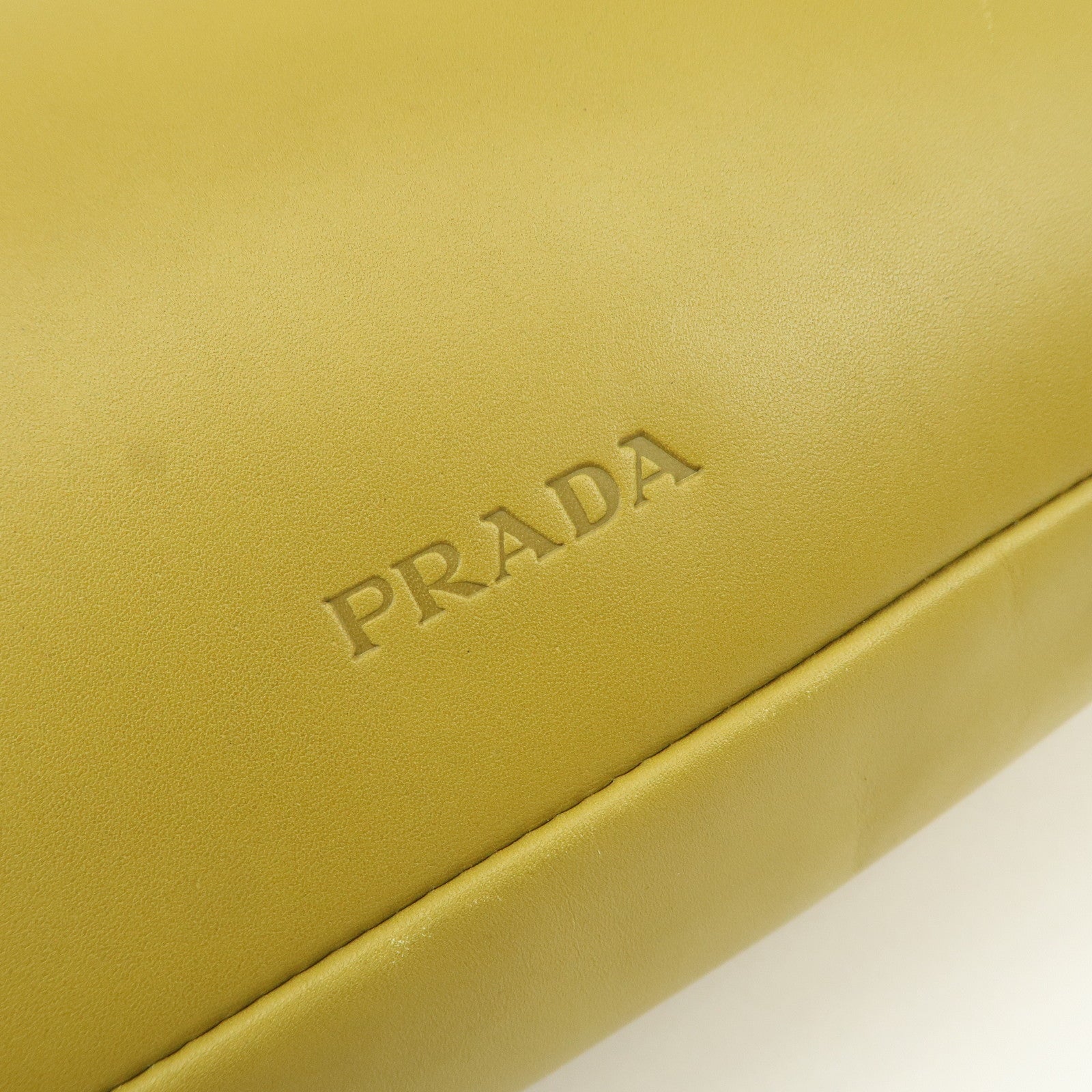 PRADA Leather Shoulder Bag Mustard Silver Hardware Used