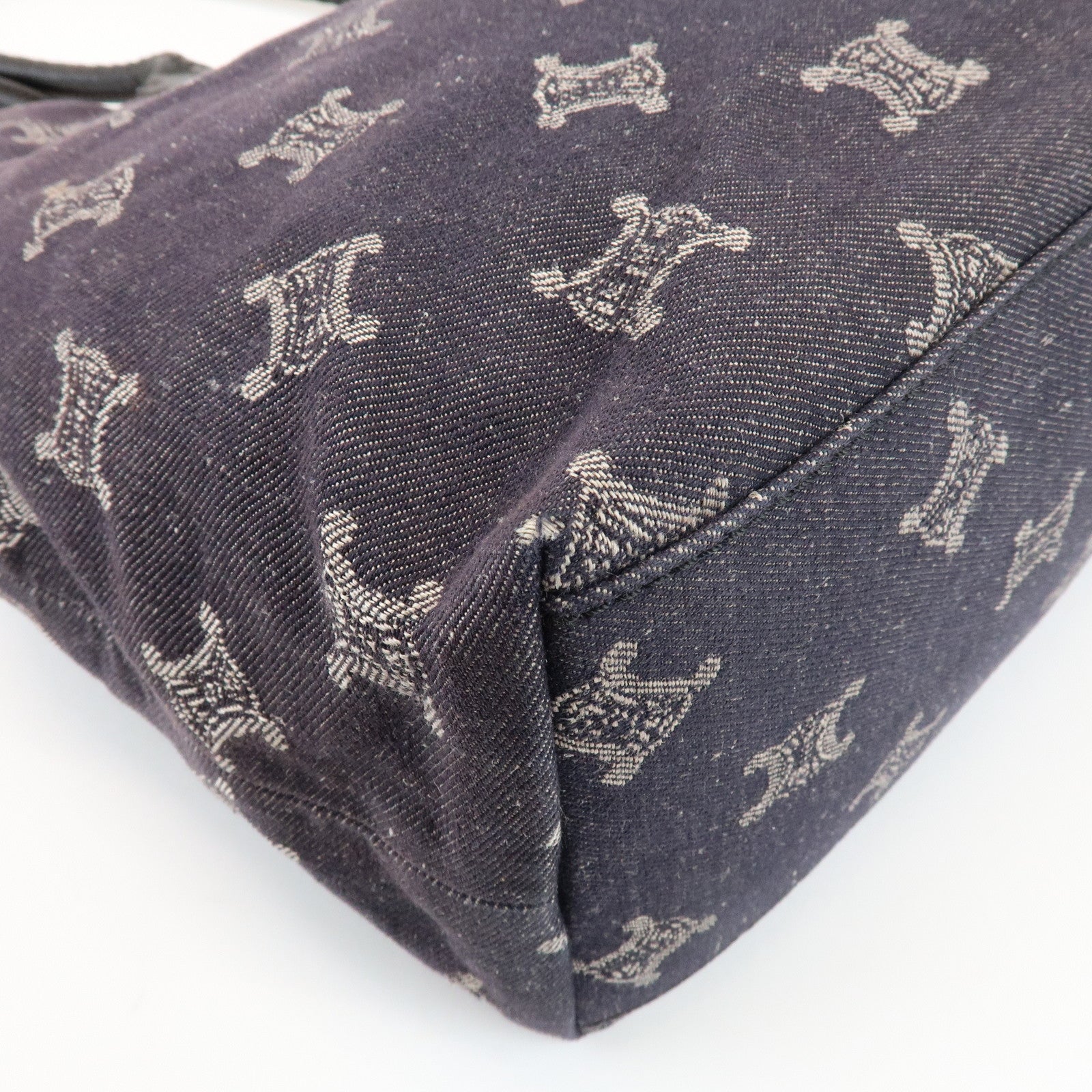 CELINE Macadam Logo Canvas Leather Shoulder Bag Hand Bag Navy