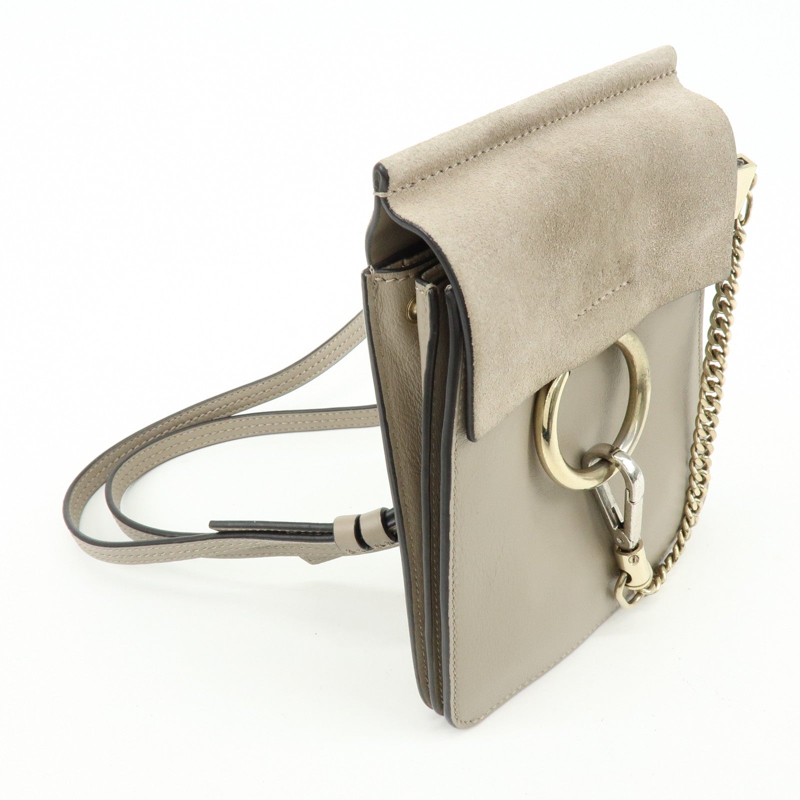 Chloe Faye Suede Leather Shoulder Bag Crossbody Bag Beige