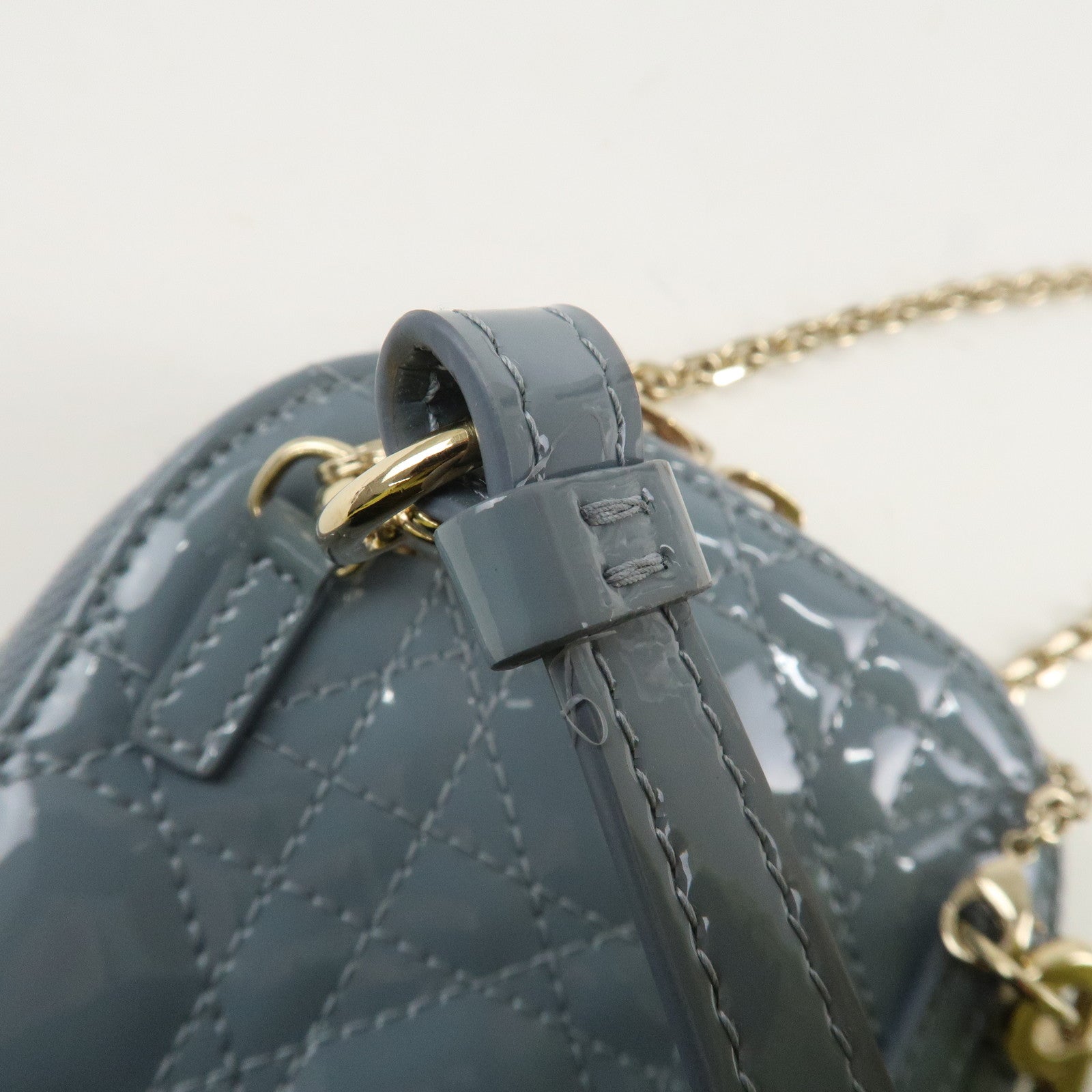Christian Dior Lady Dior Canage Patent Leather Phone Holder Light Blue Used