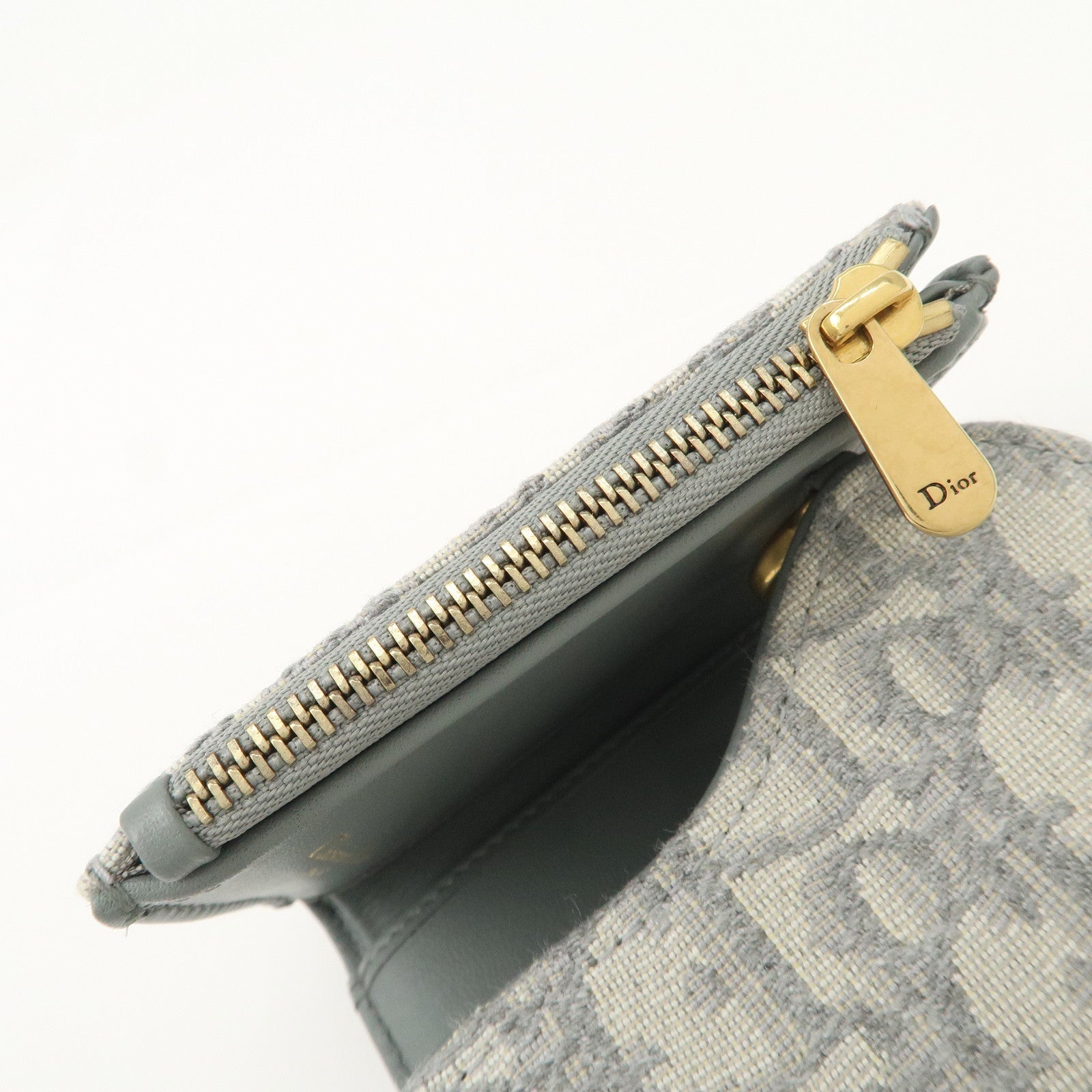 Christian Dior Oblique Jacquard Saddle Lotus Wallet Gray