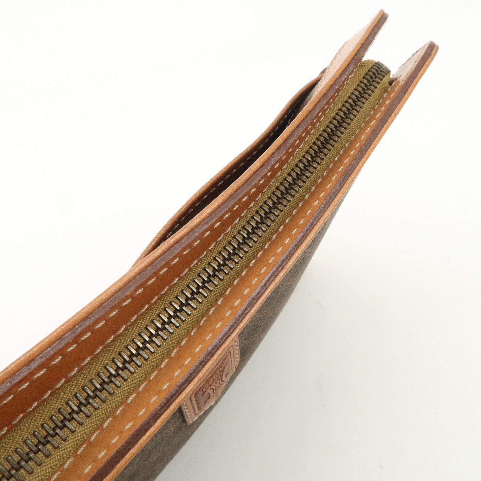 CELINE Macadam PVC Leather Clutch Bag Brown Gold HDW