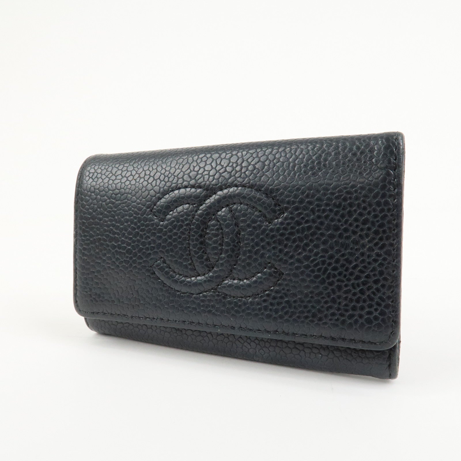 CHANEL COCO Mark Caviarskin Leather Key Case Key Holder Black