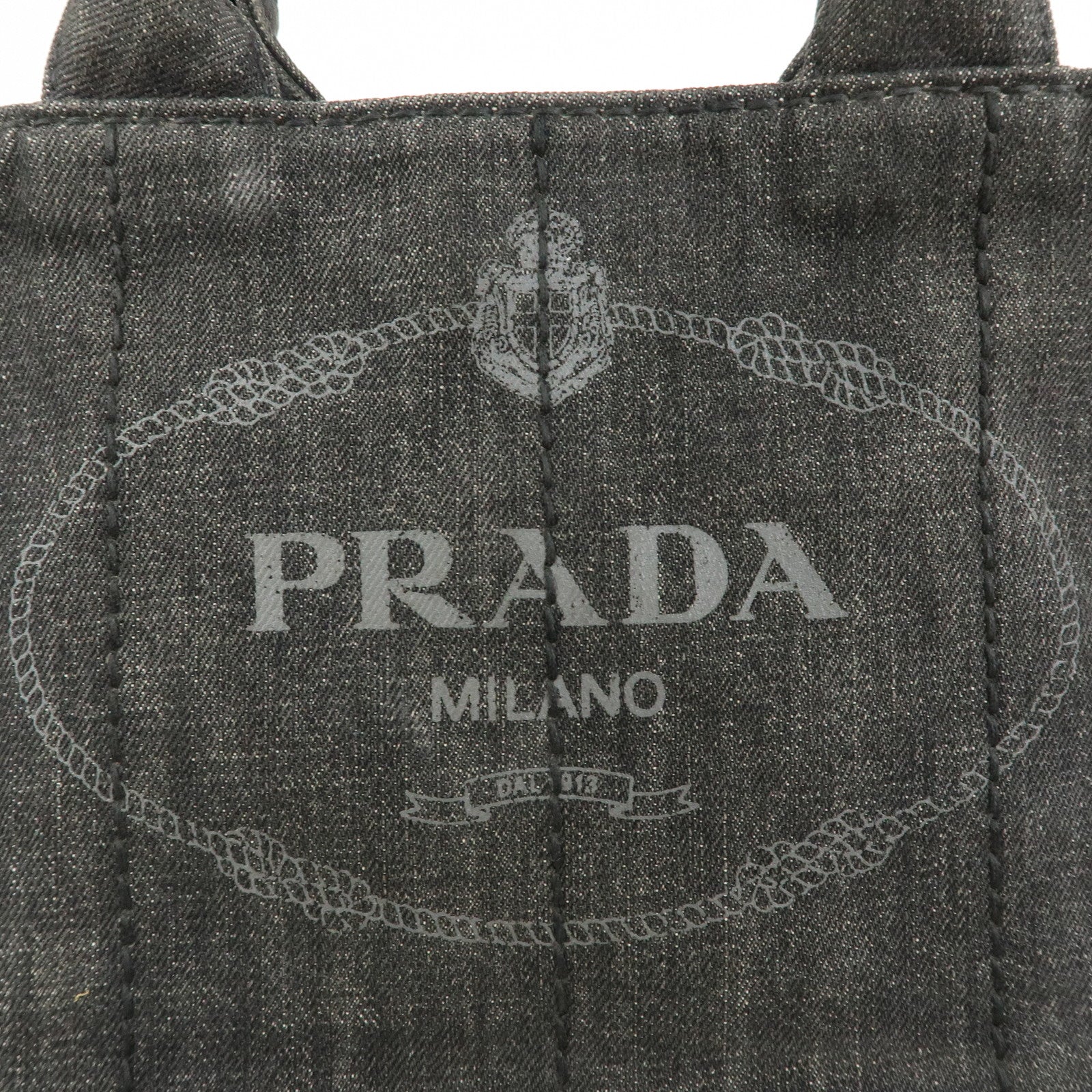 PRADA Triangle Logo Canapa Mini Denim 2Way Hand Bag Black 1BG439