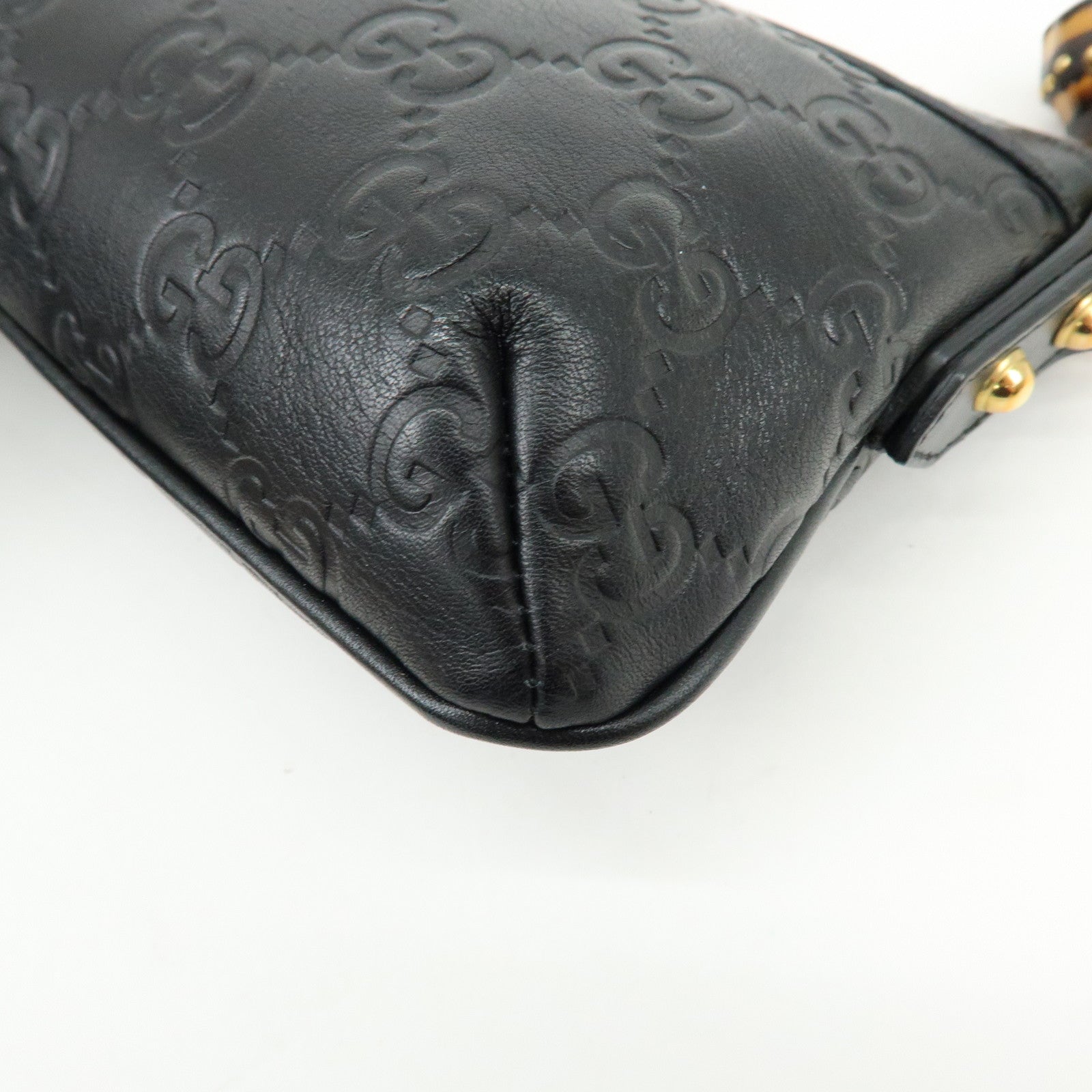 GUCCI Bamboo Guccissima Leather Clutch Bag Pouch Black 159913