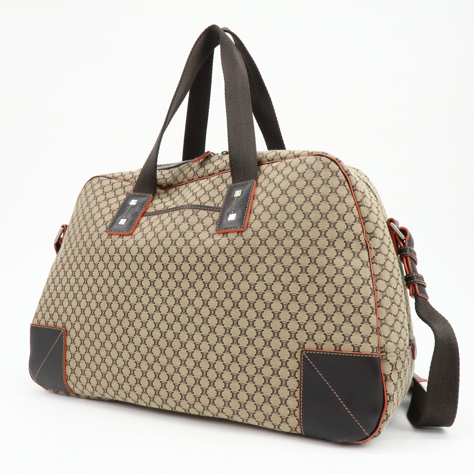 CELINE Macadam Canvas Leather 2Way Bag Boston Bag Brown