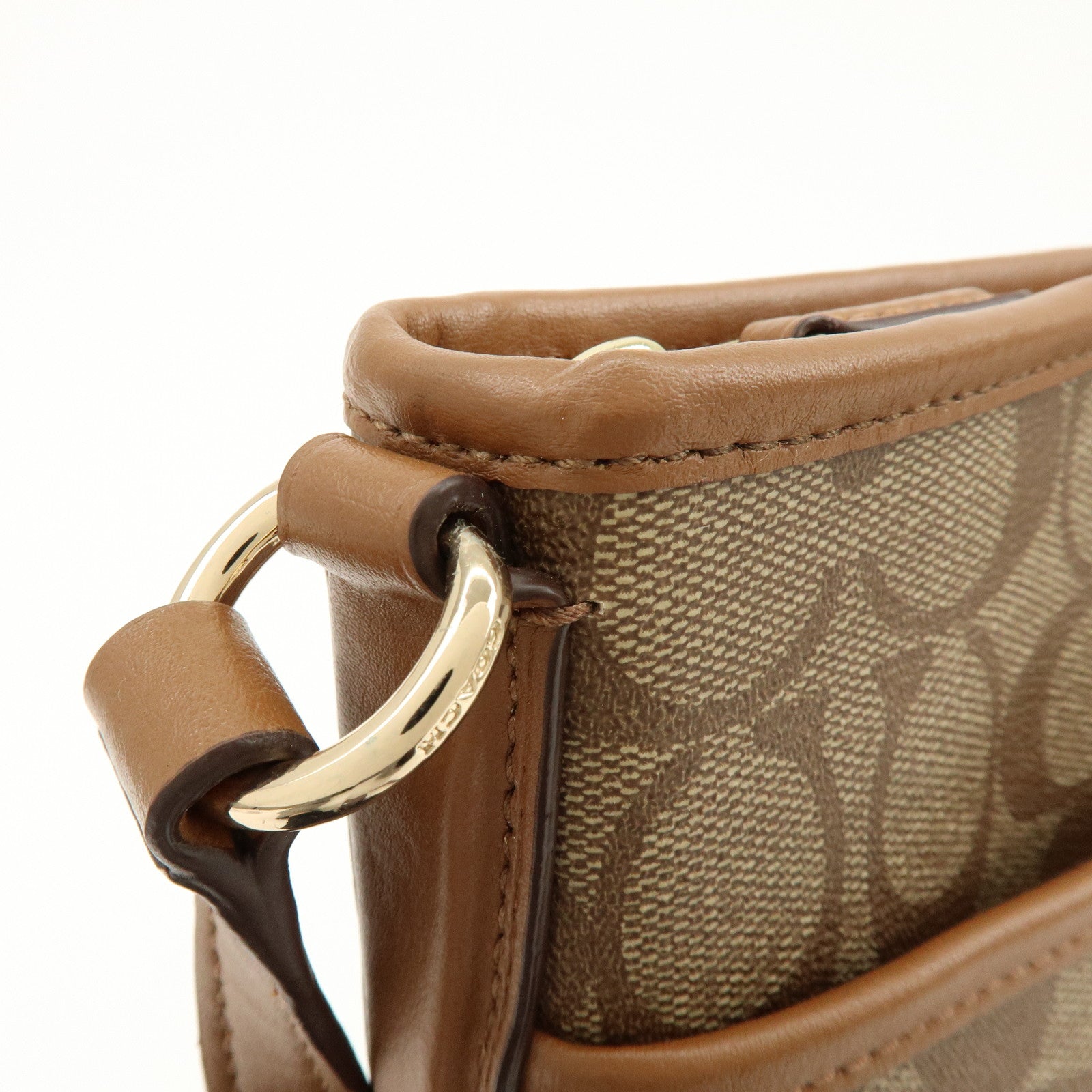 COACH Signature PVC Coated Canvas Leather Shoulder Bag Beige Brown