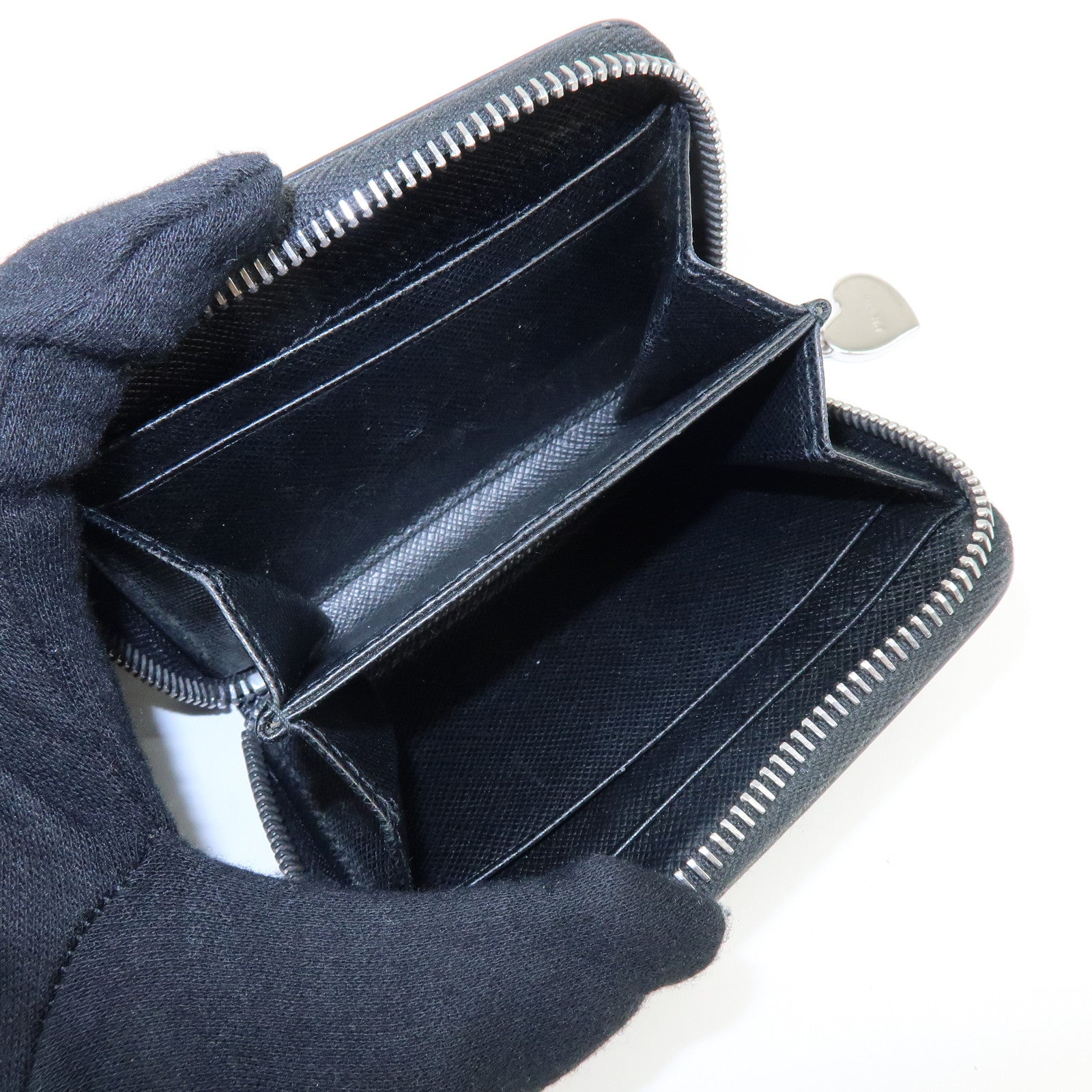PRADA Saffiano Leather Compact Wallet Coin Case Card Case Black