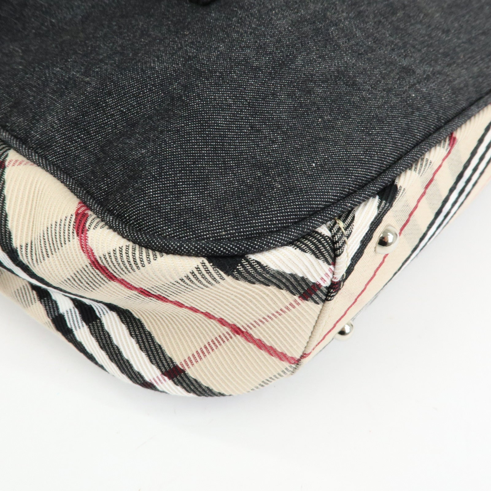 Burberry Nova Plaid Denim Canvas 2Way Shoulder Hand Bag Indigo Blue