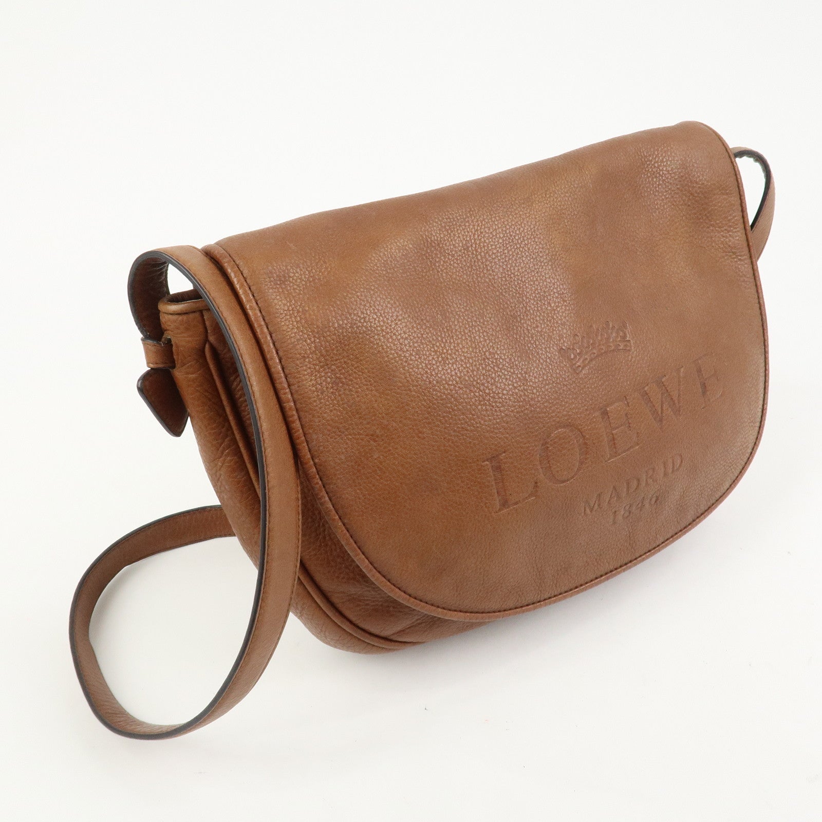 LOEWE Heritage Logo Leather Shoulder Bag Crossbody Bag Brown