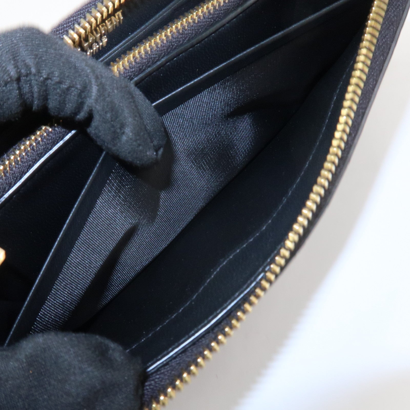 SAINT LAURENT Logo Emboss Leather Zippy Long Wallet Black
