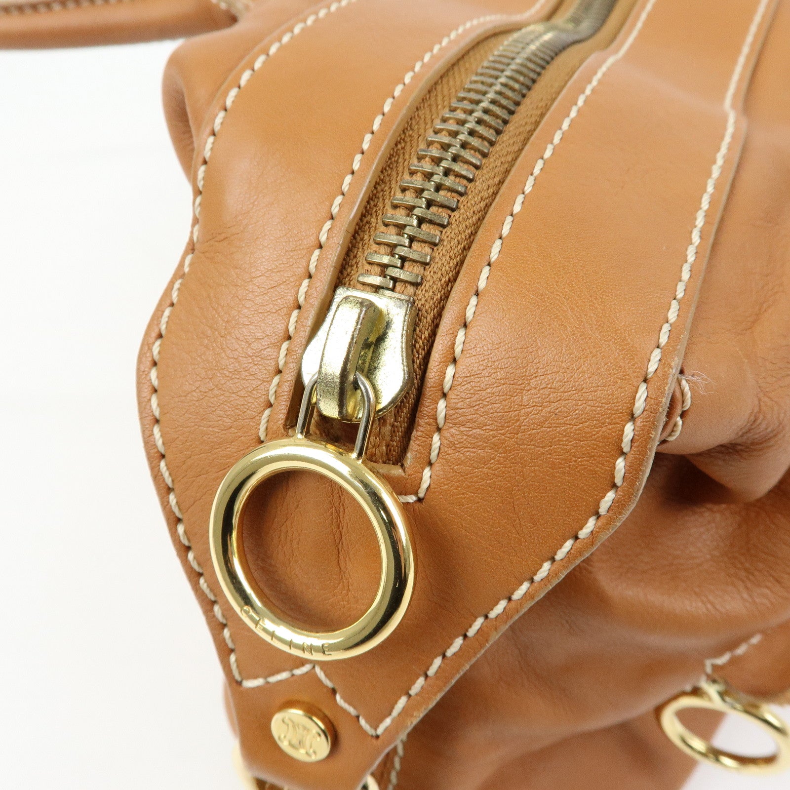 CELINE Leather Hand Bag Shoulder Bag Camel